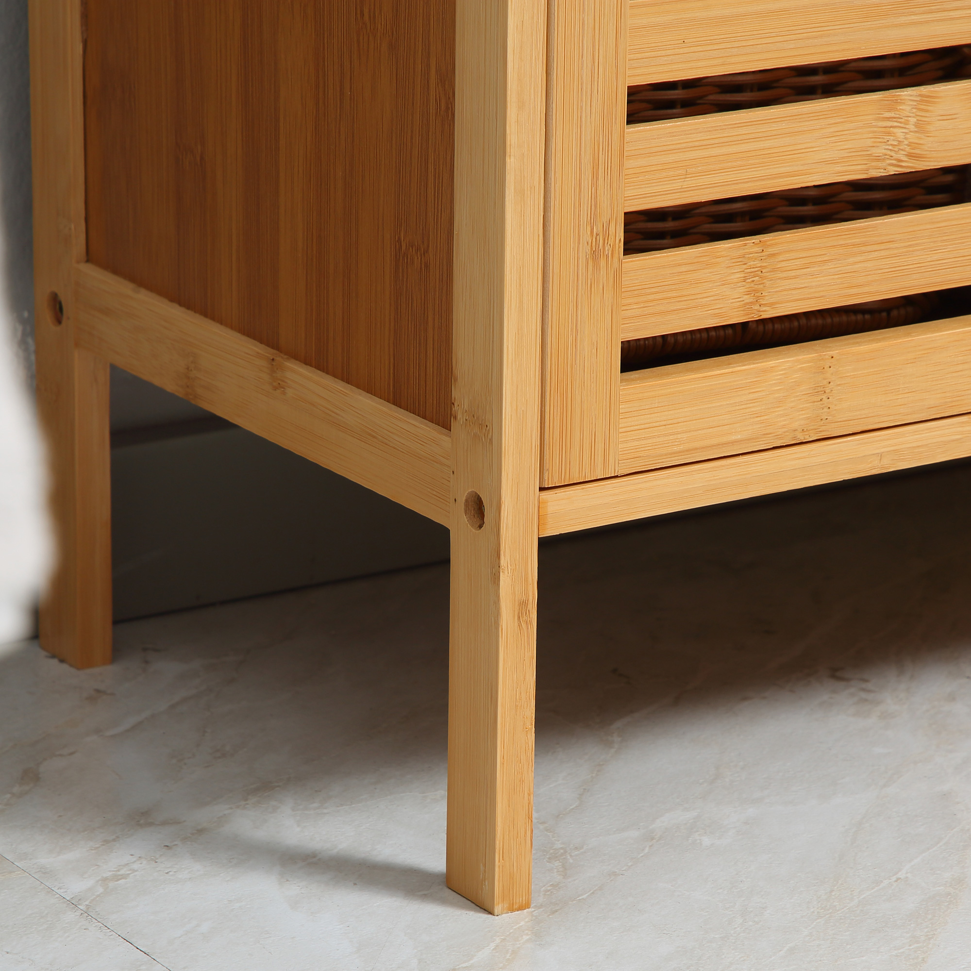 kleankin Bamboo Under Sink Cabinet with 2 Slat Doors Freestanding Bathroom Vanity Natural | Aosom.com 7