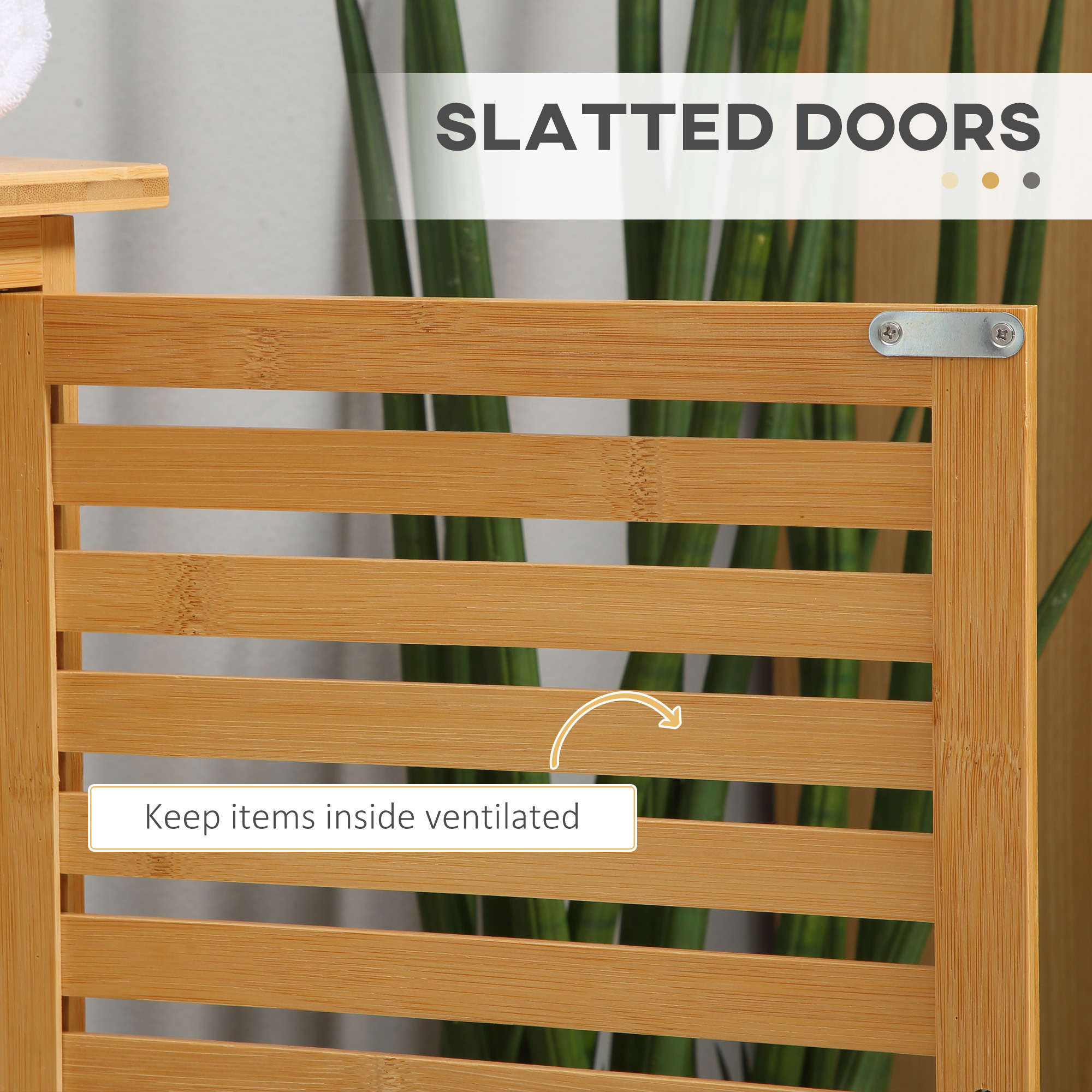 kleankin Bamboo Under Sink Cabinet with 2 Slat Doors Freestanding Bathroom Vanity Natural | Aosom.com 3