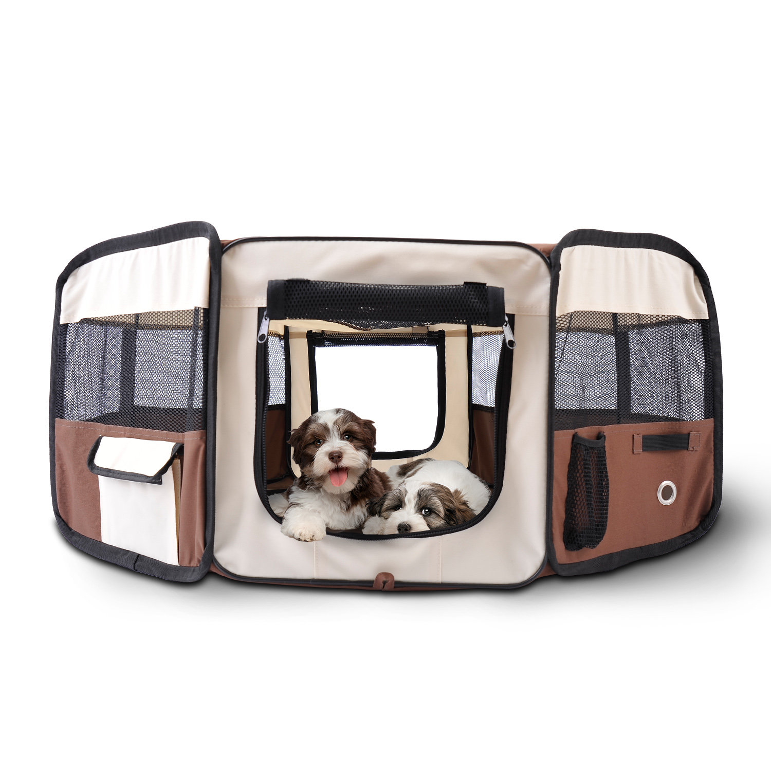 PawHut Zipper Sealed Bottom Portable Foldable Soft Pet Playpen Tent Dog ... - Portable Puppy Crate With Air Circulation For Pet Safety