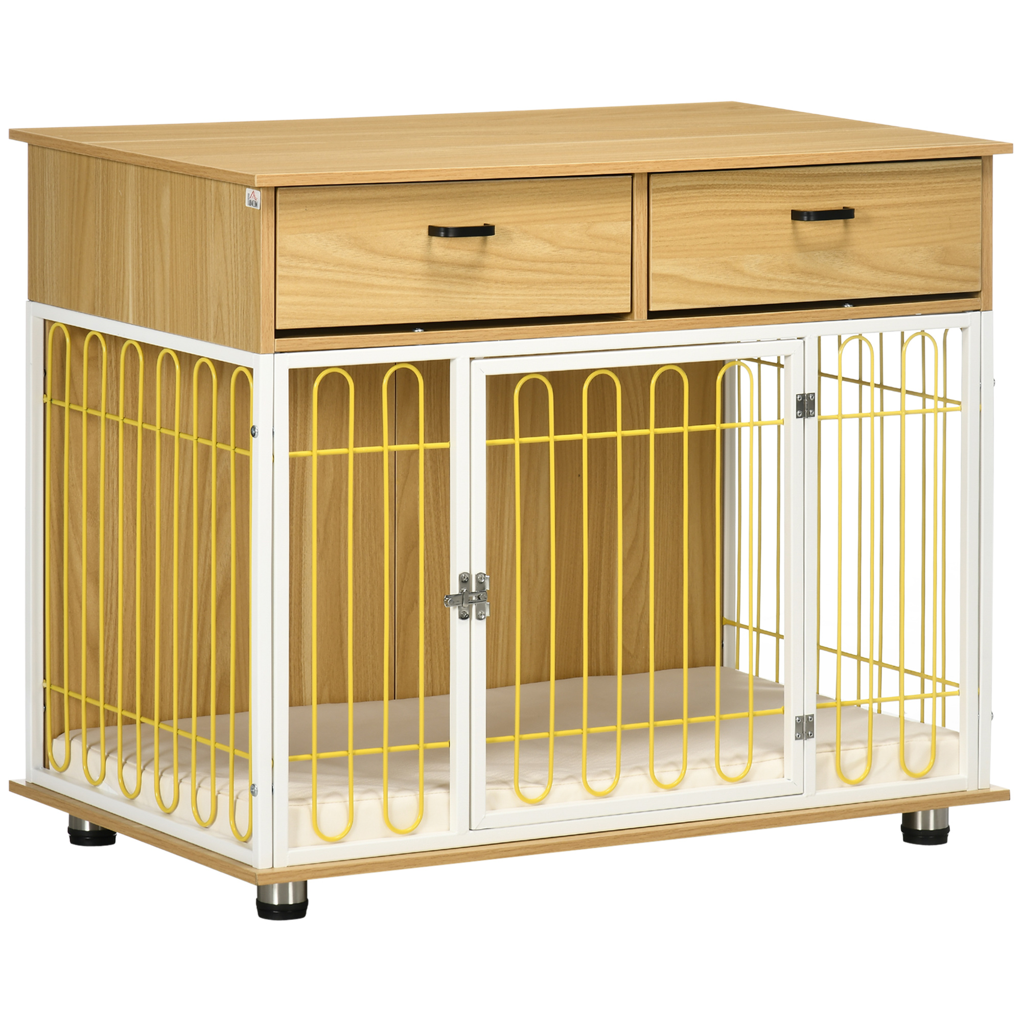 PawHut Dog Crate with Drawers, Soft Cushion, Lockable Door, for Small