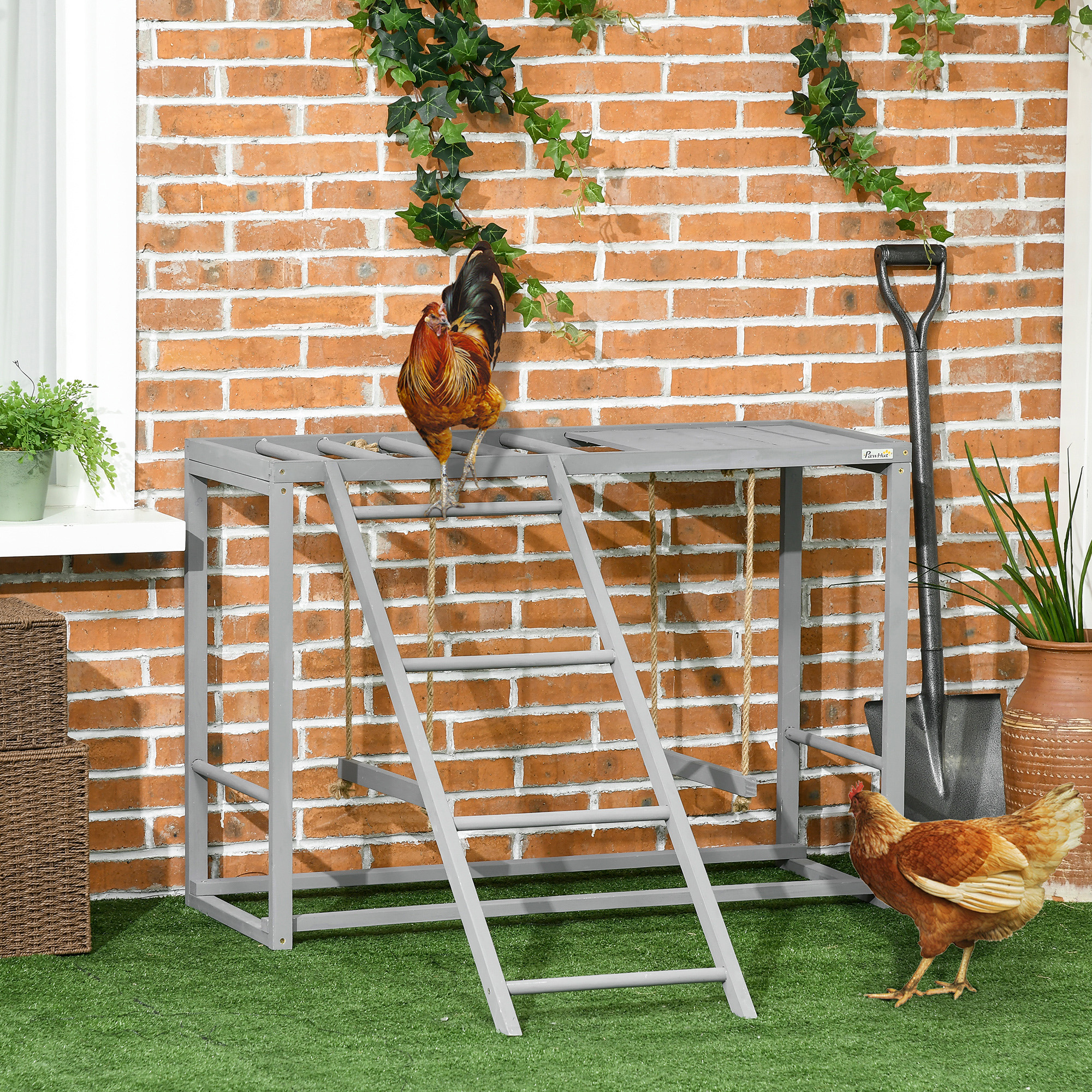 PawHut Wooden Chicken Toys for Coop with Swings, Chicken Activity