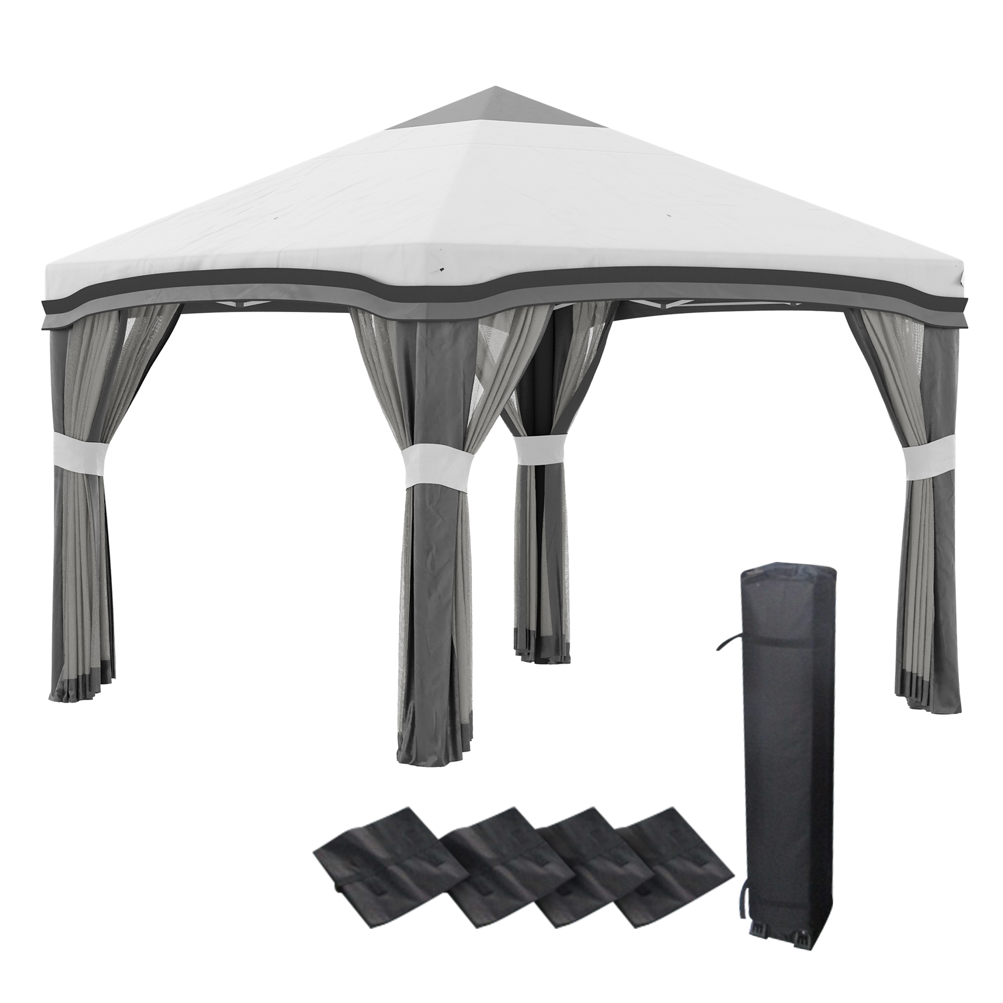 Outsunny 10x10 Pop Up Canopy, Netting, Foldable, Height Adjustable, Carry Bag, 4 Sand Bags, Gray| Aosom.com