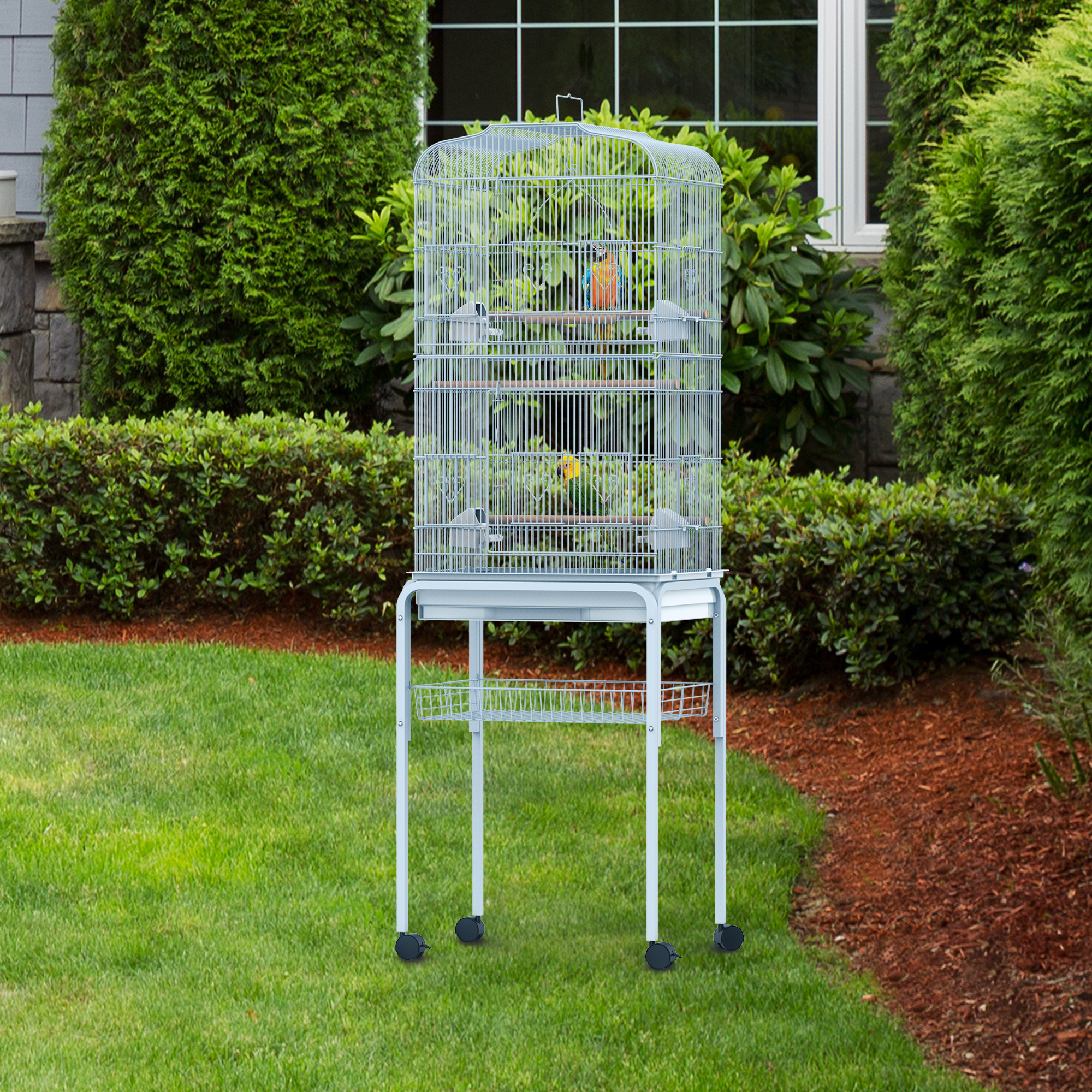 Pawhut Bird Cage 60" Large Macaw Cockatoo House Parrot Play Top Finch ...