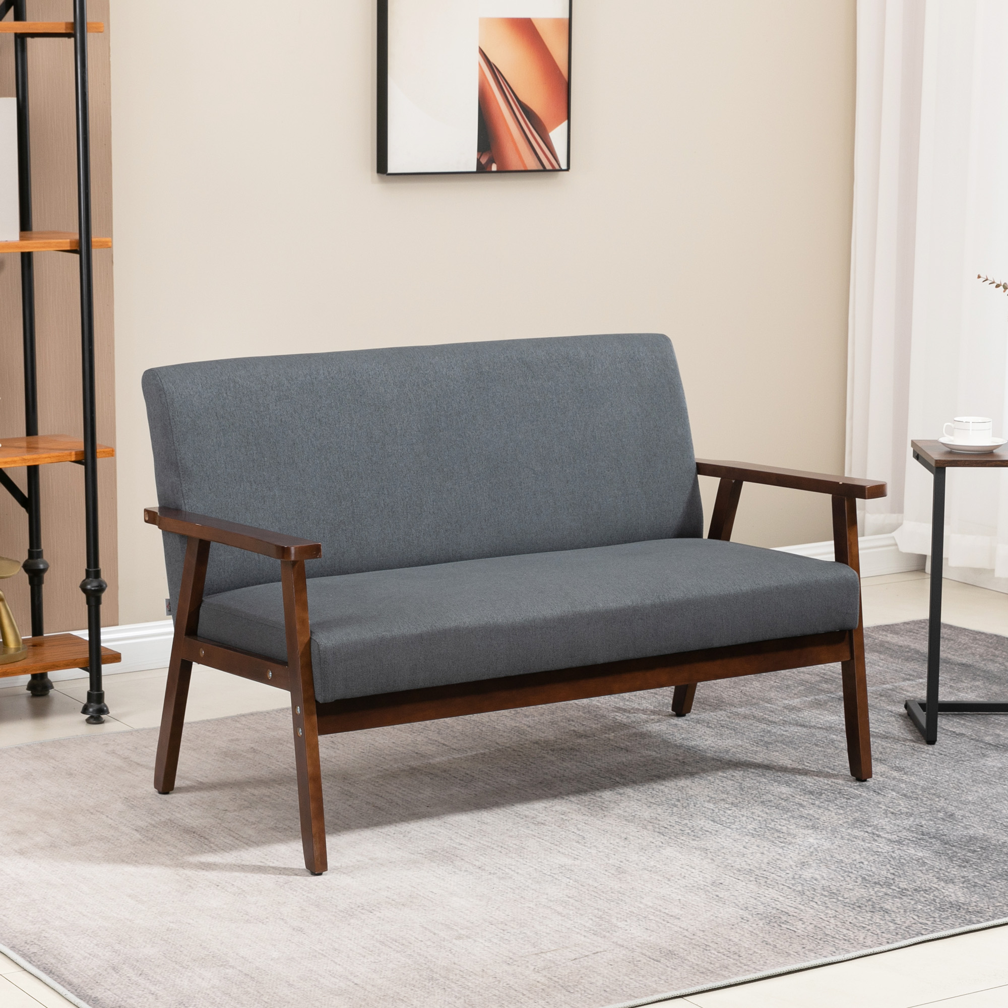 HOMCOM Compact Loveseat Sofa Couch Linen Fabric Double Seat Sofa with ...