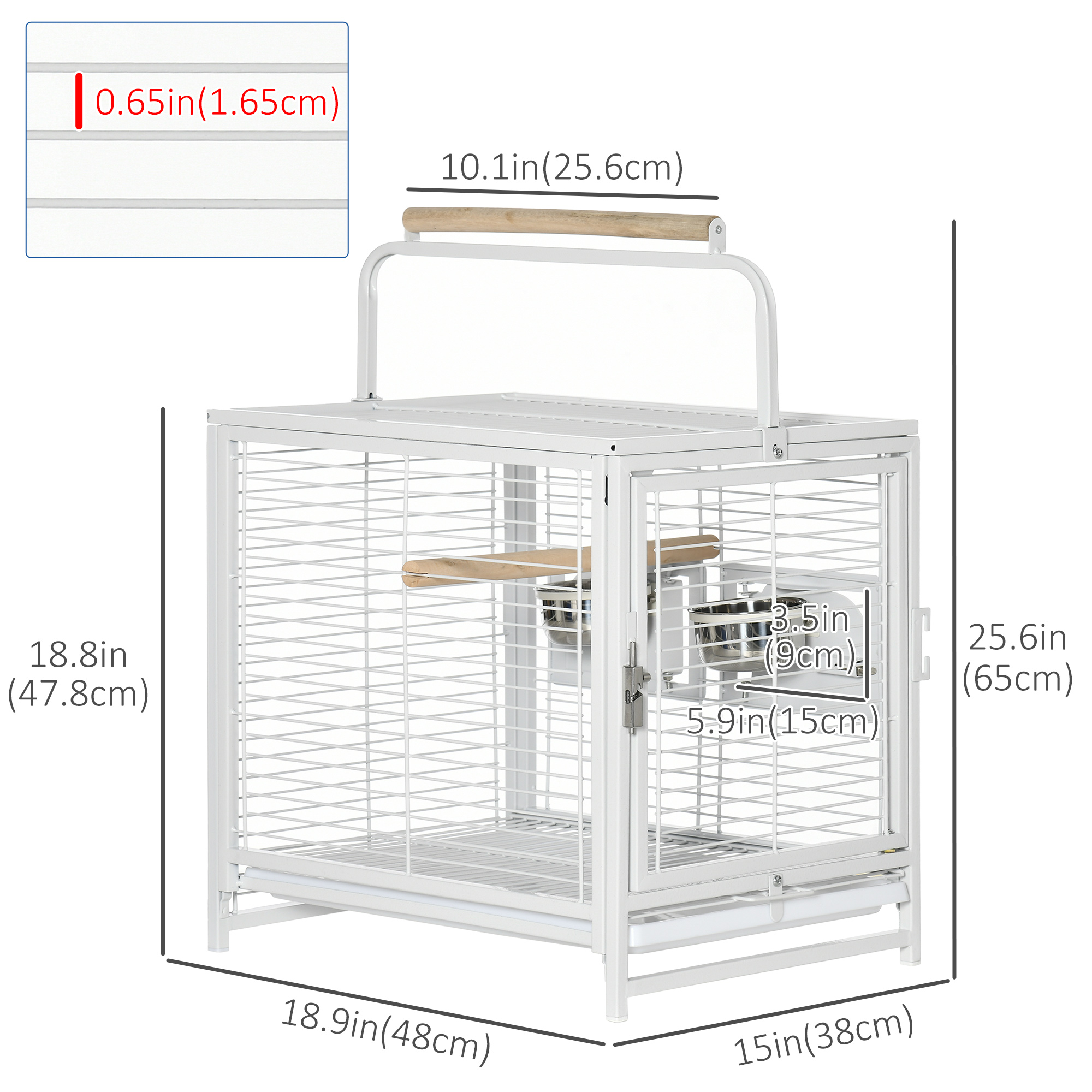 PawHut Bird Travel Carrier Cage For Parrots Conures With Stand Perch, Stainless Steel Bowls, Pull Out Tray, White , Aosom Canada