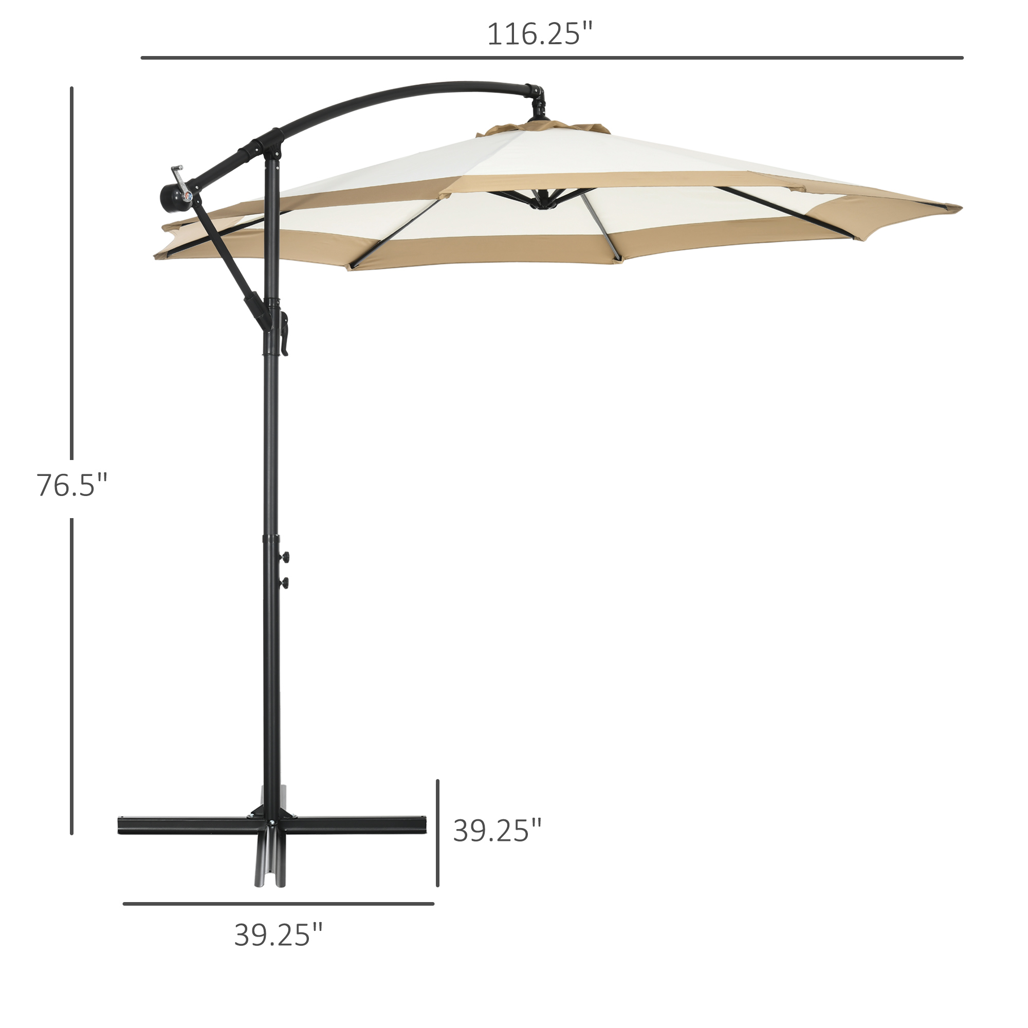 Outsunny 10FT Cantilever Umbrella, Offset Patio Umbrella With Crank And Cross Base For Deck, Backyard, Pool And Garden, Hanging Umbrellas, Tan