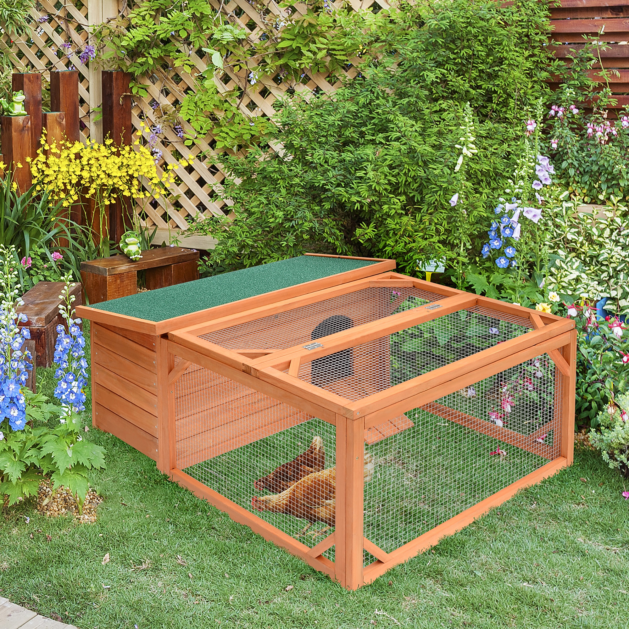 Pawhut Small Wooden Bunny Rabbit & Guinea Pig Chicken Coop w/ Outdoor