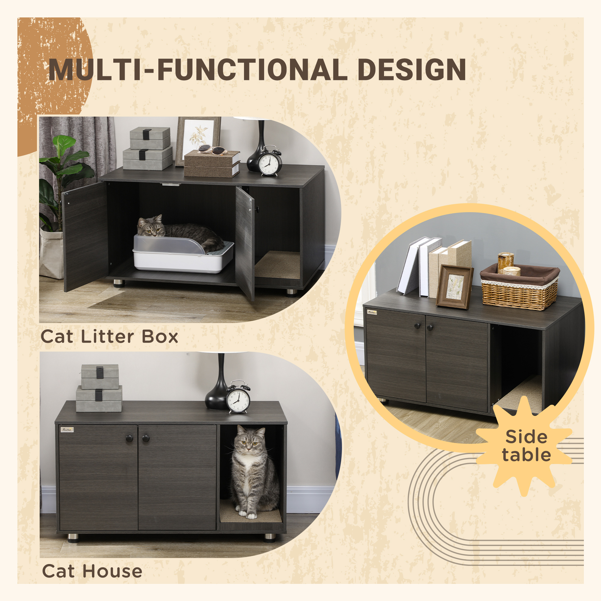 PawHut Cat Litter Box Enclosure, Industrial Hidden Cat Washroom Furniture, End Table With Double Doors And Scratching Pad , Aosom Canada