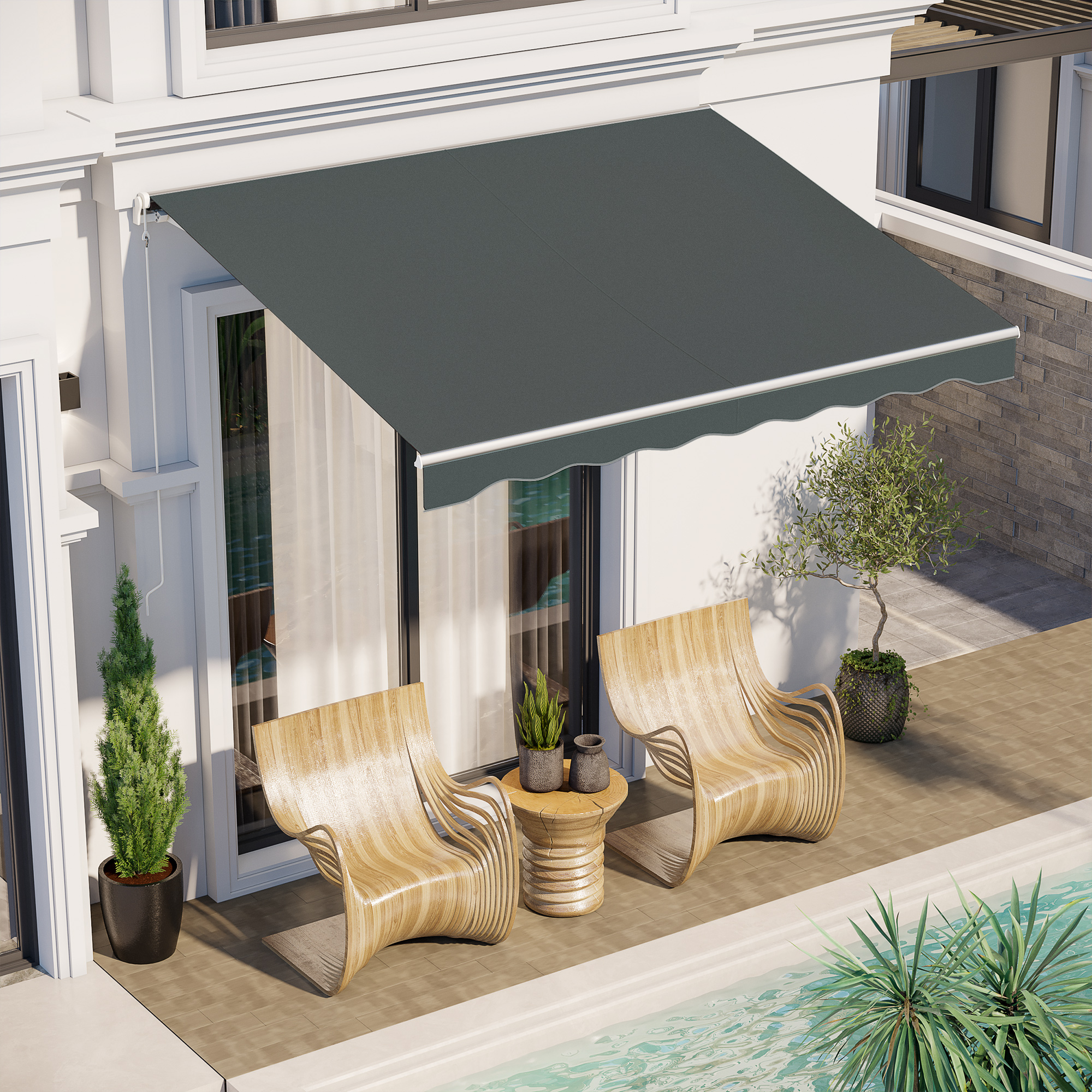 Outsunny 10'x8' Manual Retractable Patio Awning – Wine Red, UV Resistant Outdoor Canopy