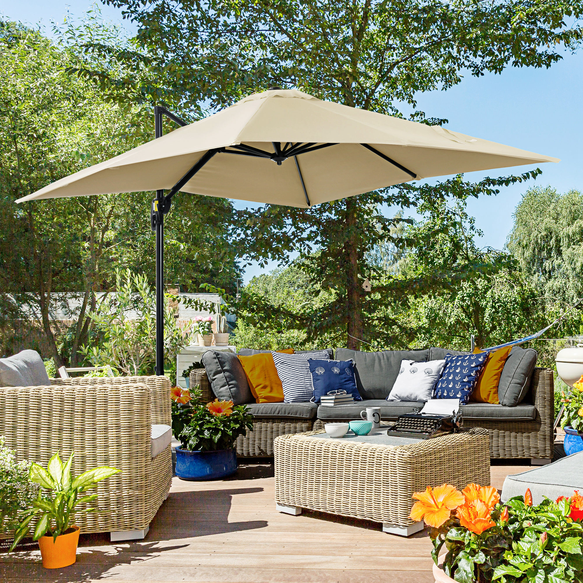 Outsunny 8' x 8' Square Patio Hanging Offset Umbrella Aluminum Outdoor