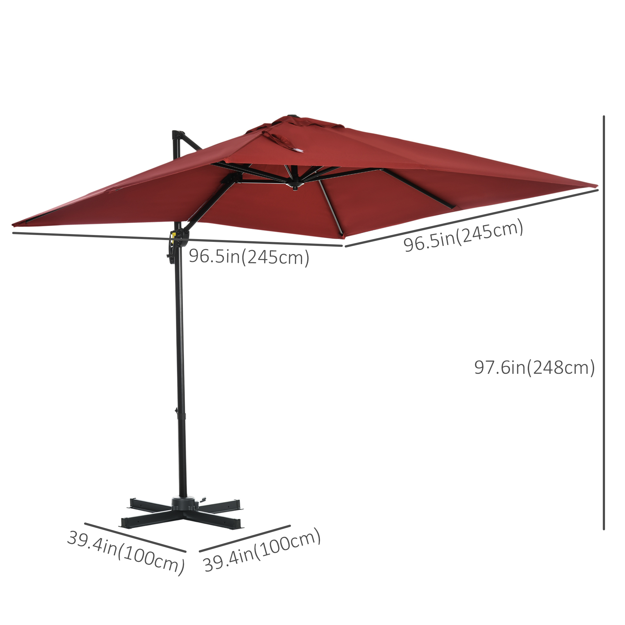 Outsunny 8' x 8' Square Patio Hanging Offset Umbrella Aluminum