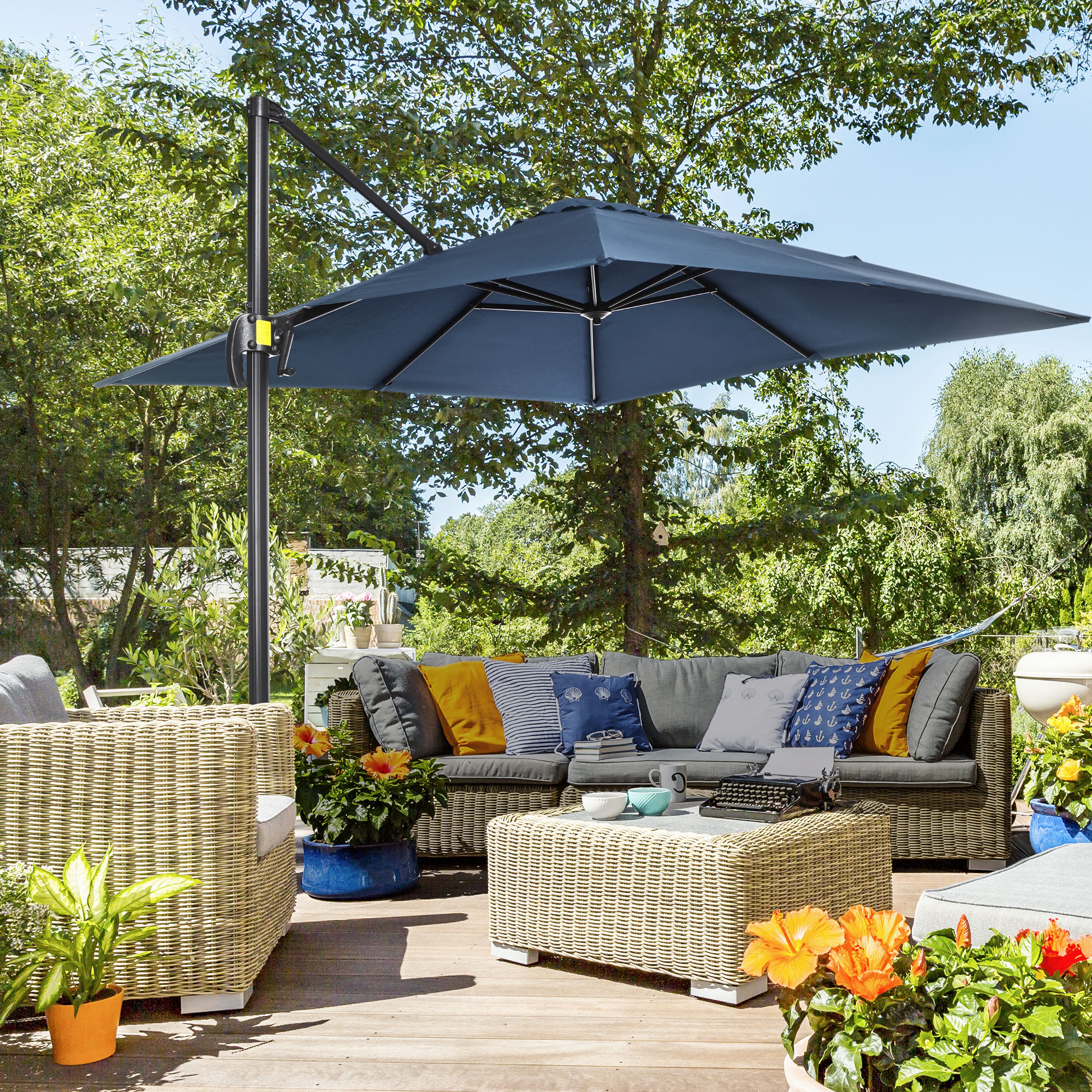 その他 Outdoor Parasol, Cantilever Patio Hanging Umbrella, 360 Degree Adjustment, Uv Protection And Rainproof Polyester Fabric, Suitable Outdoor Parasol, Cantilever Patio Hanging Umbrella, 360
