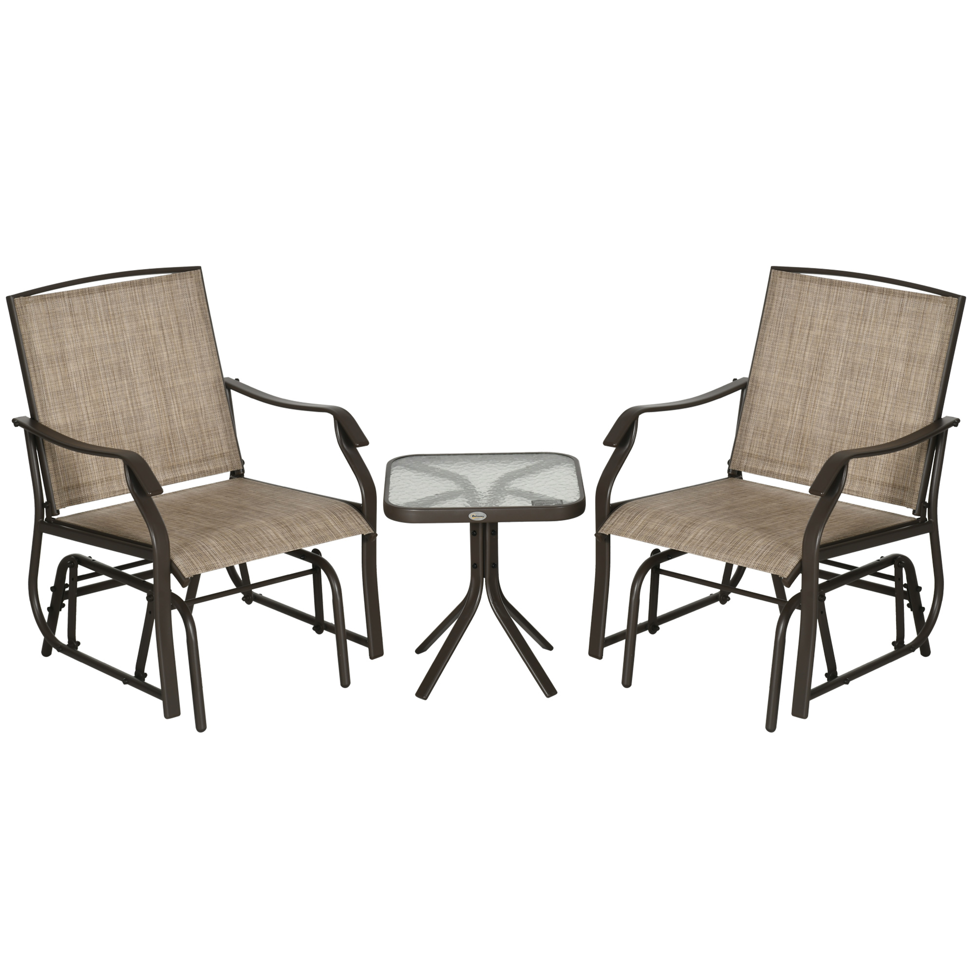 Outsunny 3 Piece Outdoor Glider Chair with Coffee Table Bistro Set, 2