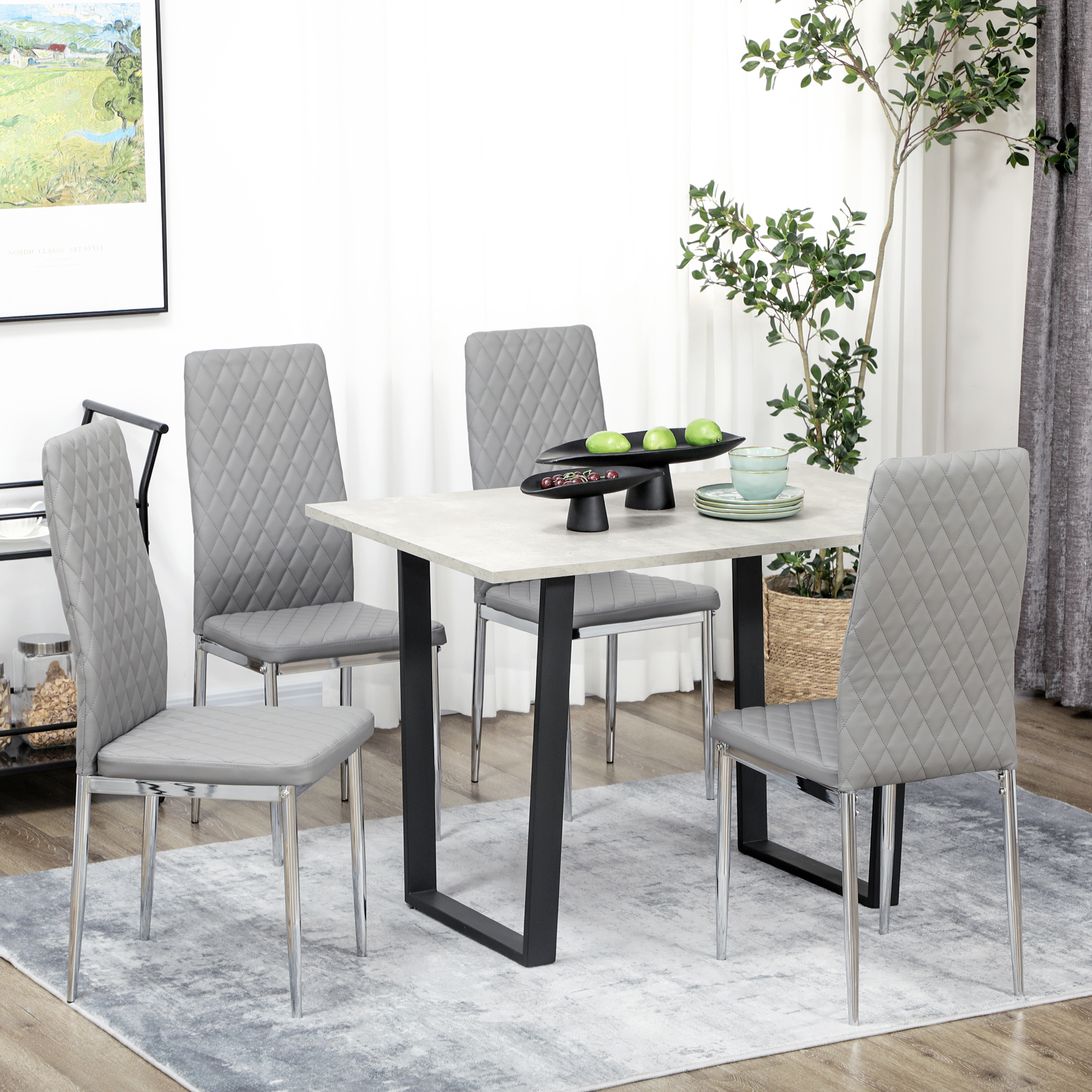 HOMCOM Dining Chairs Set of 4, Modern Kitchen Chairs with Faux Leather ...