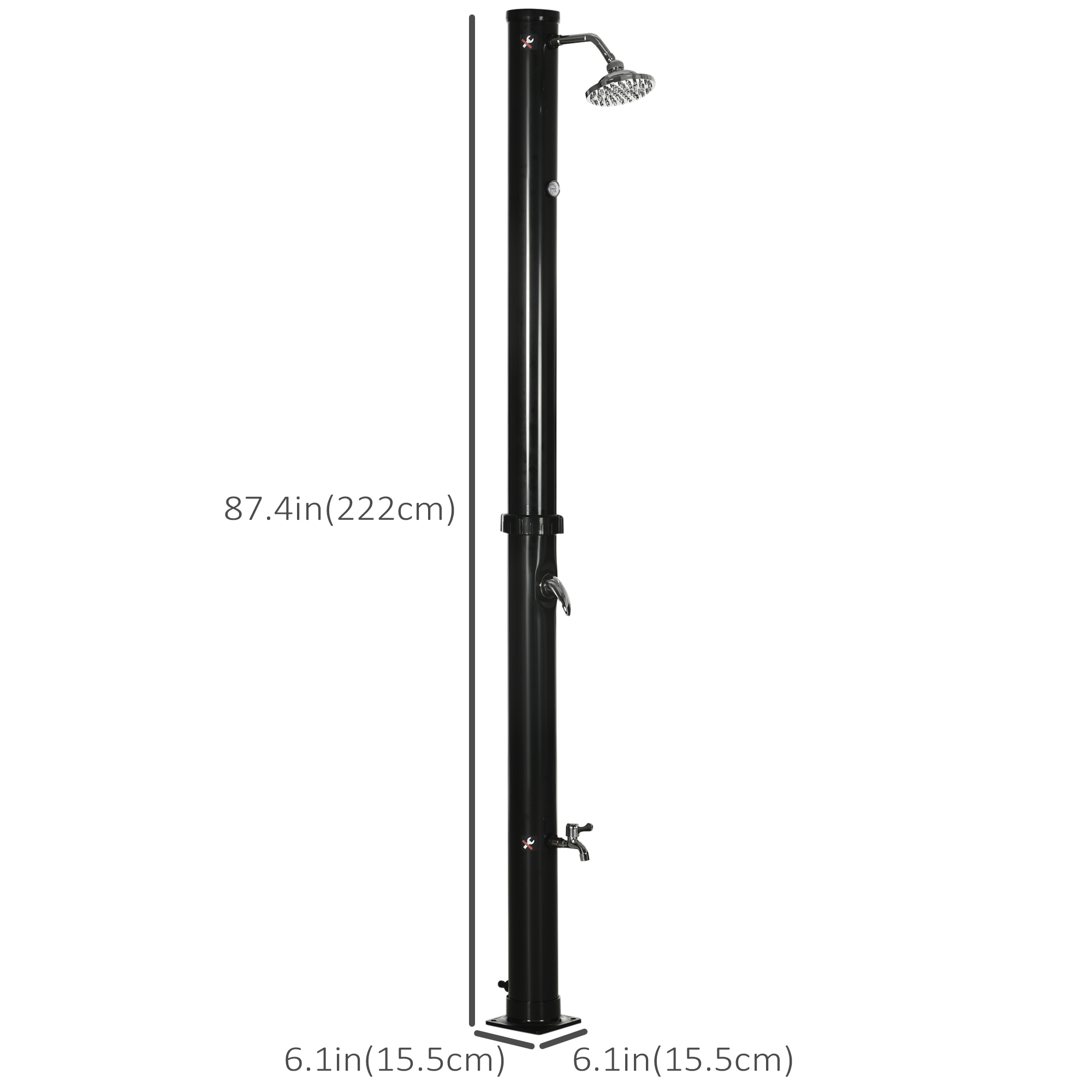 Outsunny 7.3FT 5.3 Gallon Solar Heated Shower, 2-Section Outdoor Shower With Shower Head, Foot Shower, Temperature Display, Black , Aosom Canada