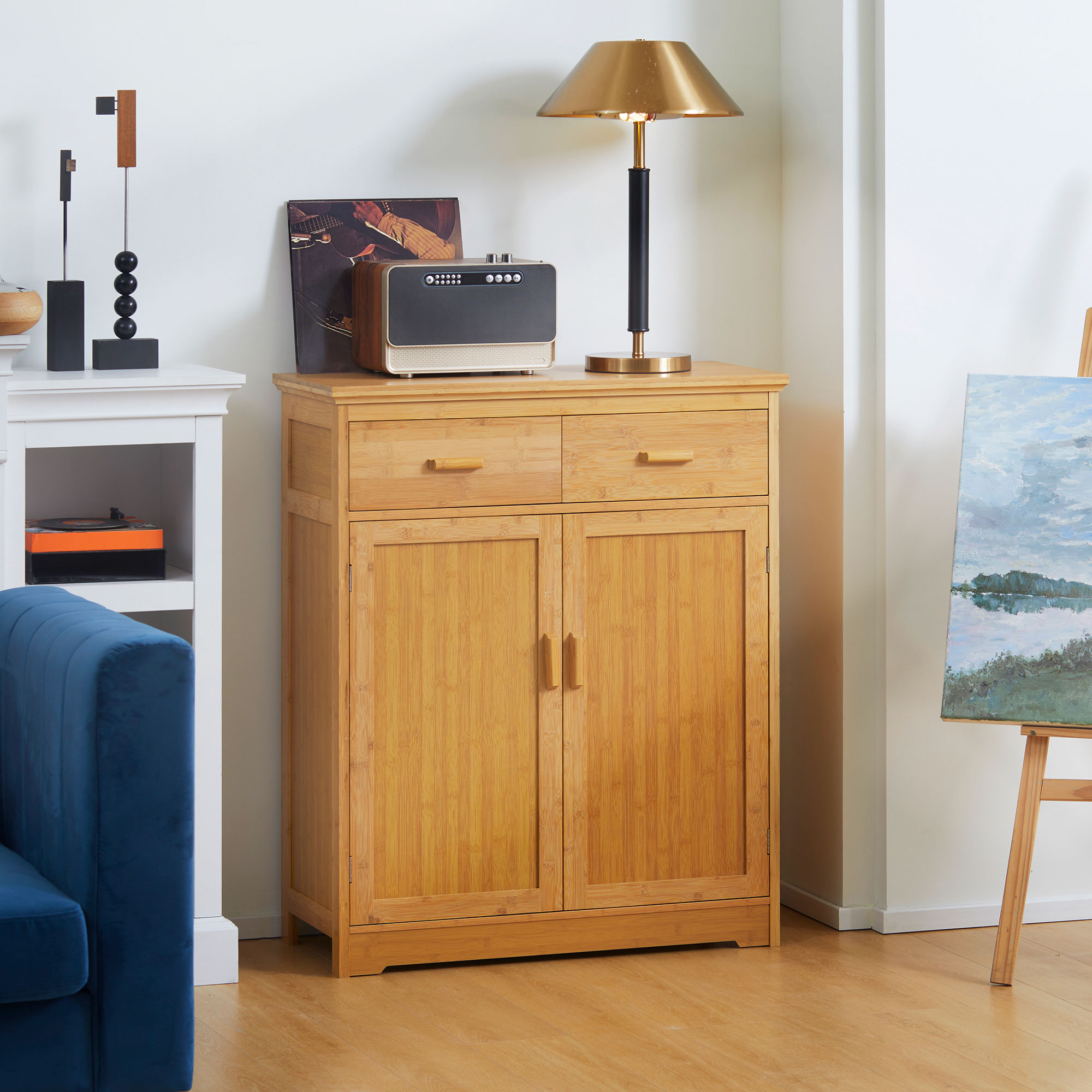 Curated visual reference: Homcom Bamboo Bathroom Cabinet Storage Cabinet With Doors And Photo Inspiration