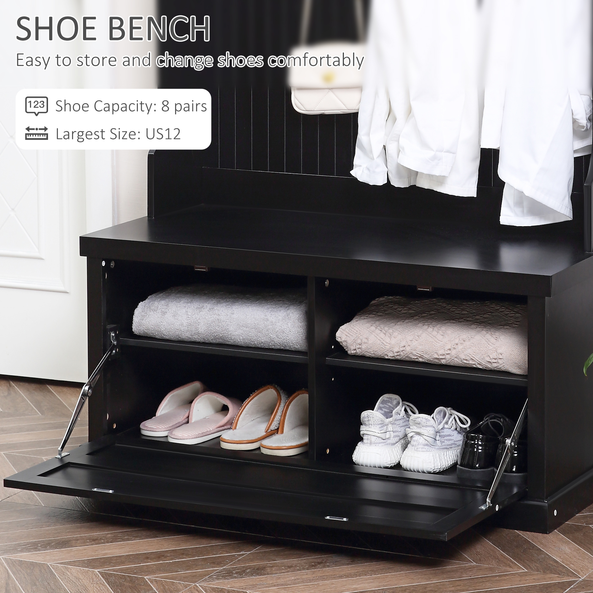 17 Stories 2-In-1 Coat Rack Shoe Bench Set, 5-Hook Hall Tree With Bench And Shoe Storage For 10 Pairs Of Shoes For Entryway Hallway Brown
