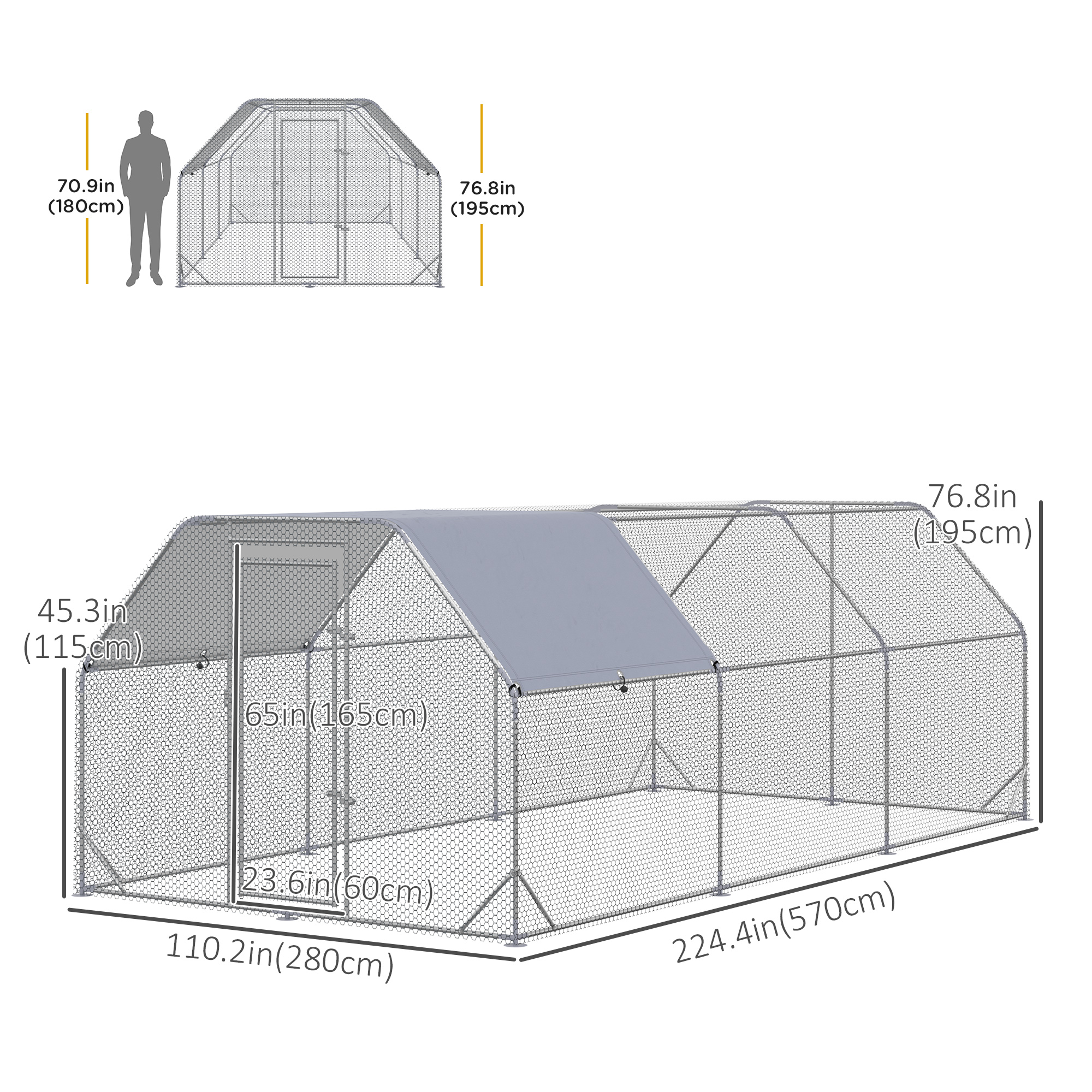 PawHut Metal Chicken Coop For 15-18 Chickens, Walk In Chicken Run Outdoor With Cover For Backyard Farm, 18.7' X 9.2' X 6.4' , Aosom Canada