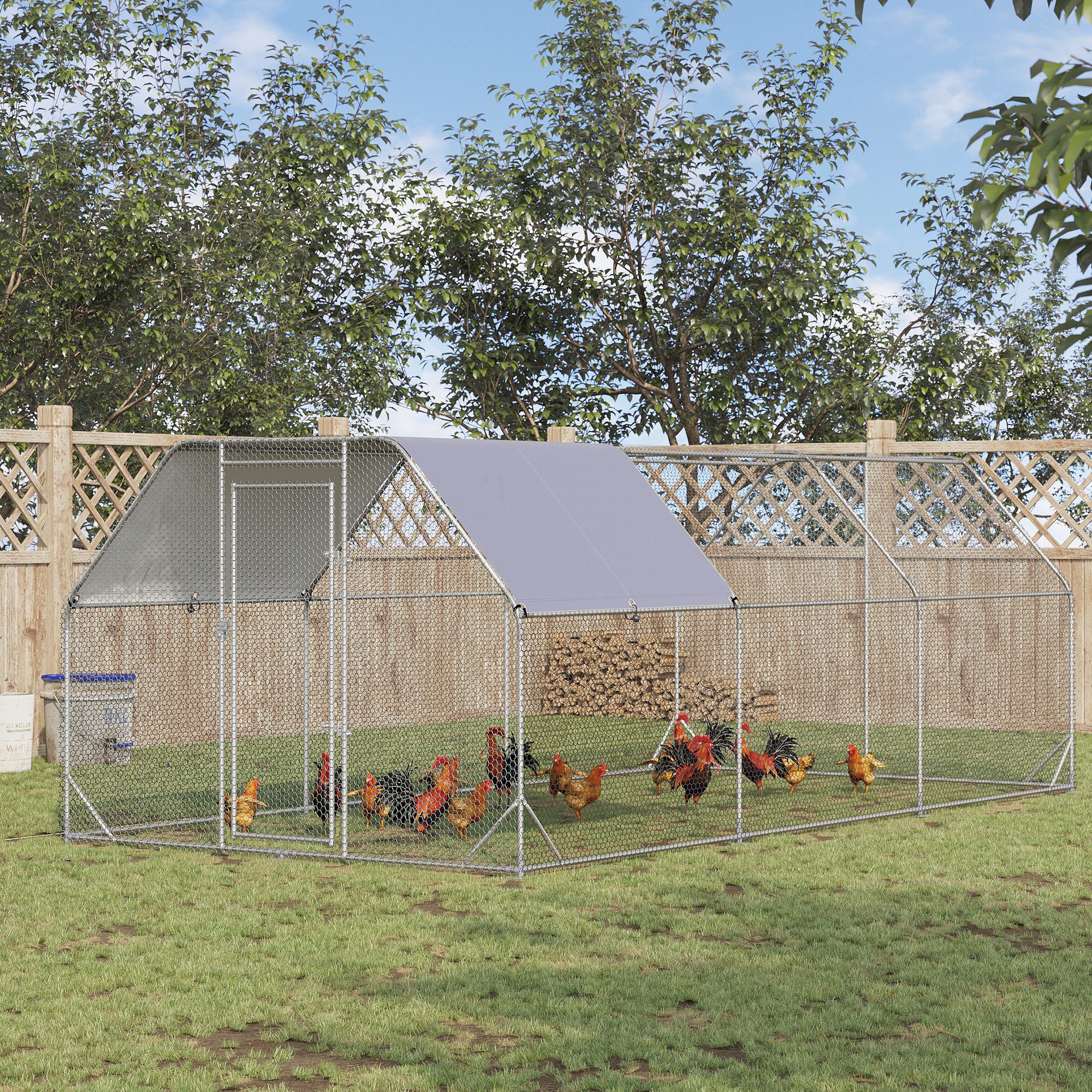 PawHut Metal Chicken Coop for 15-18 Chickens, Walk In Chicken Run Outdoor with Cover for Backyard Farm, 18.7' x 9.2' x 6.4' Aosom Canada