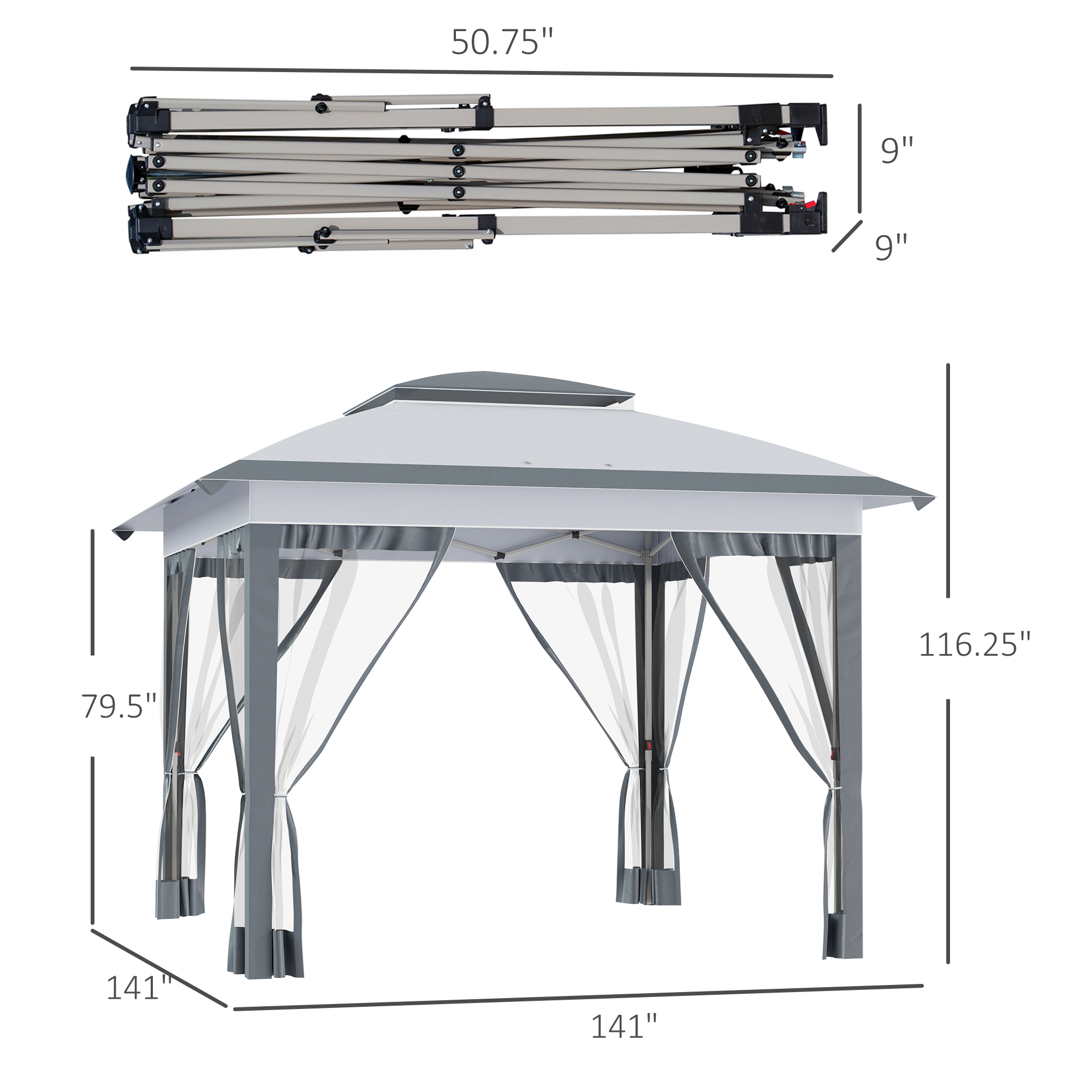 Outsunny 12' x 12' Pop Up Canopy Sun Shade Instant Tent