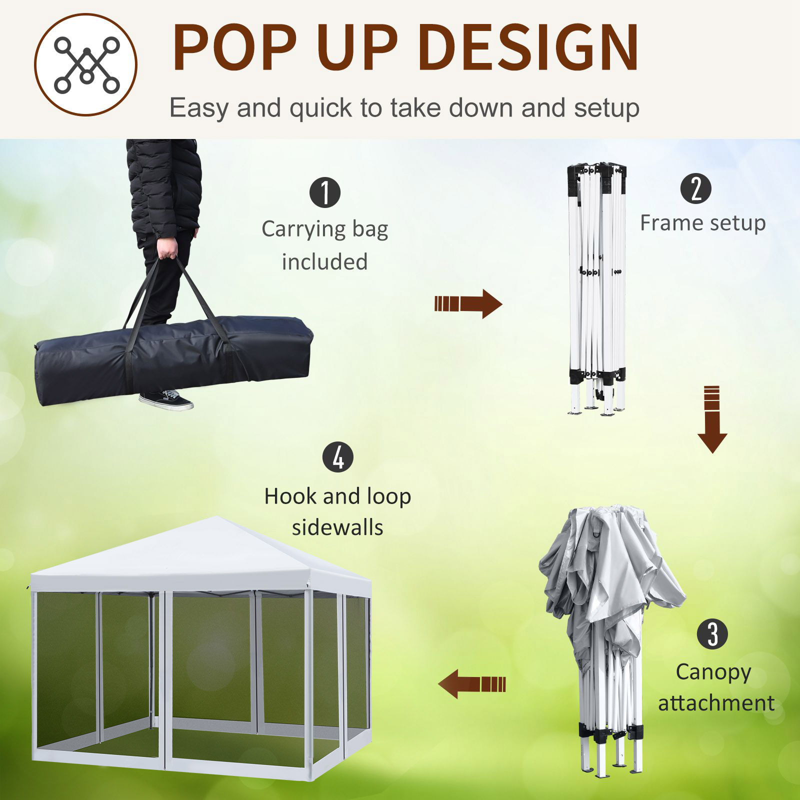 Outsunny 10' X 10' Heavy Duty Pop Up Canopy With Removable Mesh Sidewall Netting, Easy Setup Design, Outdoor Party Event With Storage Bag, Cream White