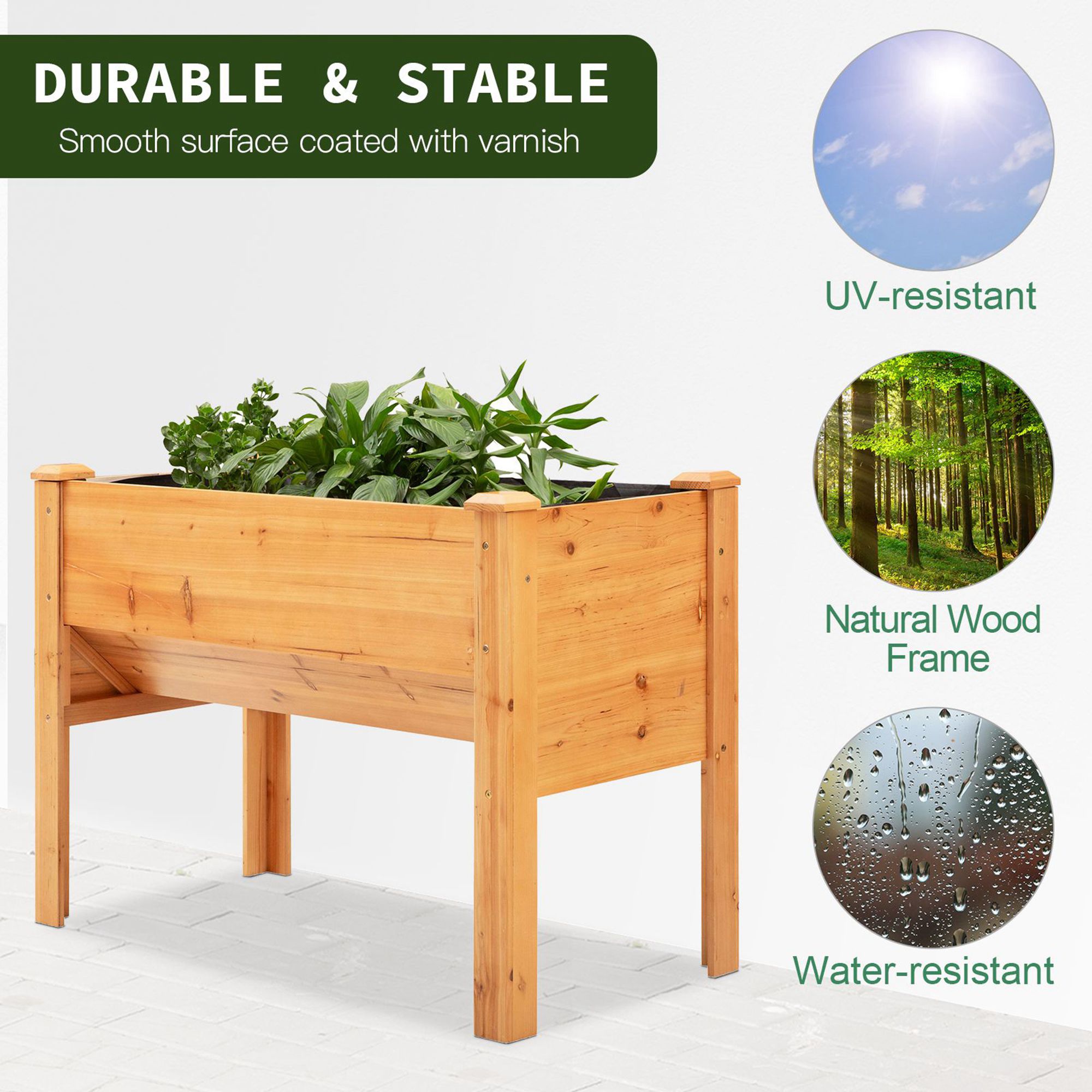 Outsunny 49'' X 24'' X 32'' Wooden Raised Garden Plant Stand Outdoor Tall Flower Bed Box With Hooks  Nature Wood Color , Aosom Canada