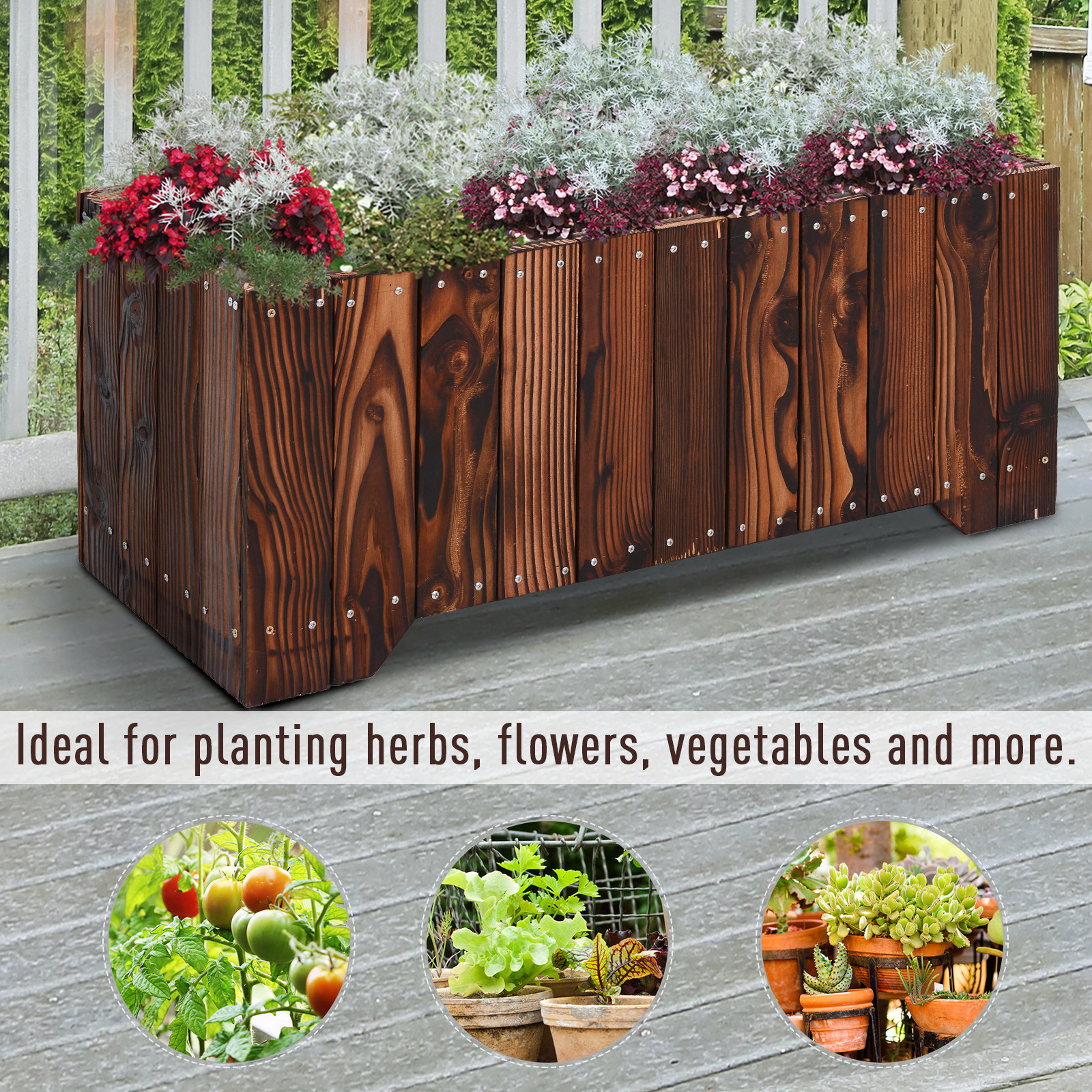 Outsunny 37.5"x15"x15.75" Wooden Raised Rectangular Garden Flower Bed