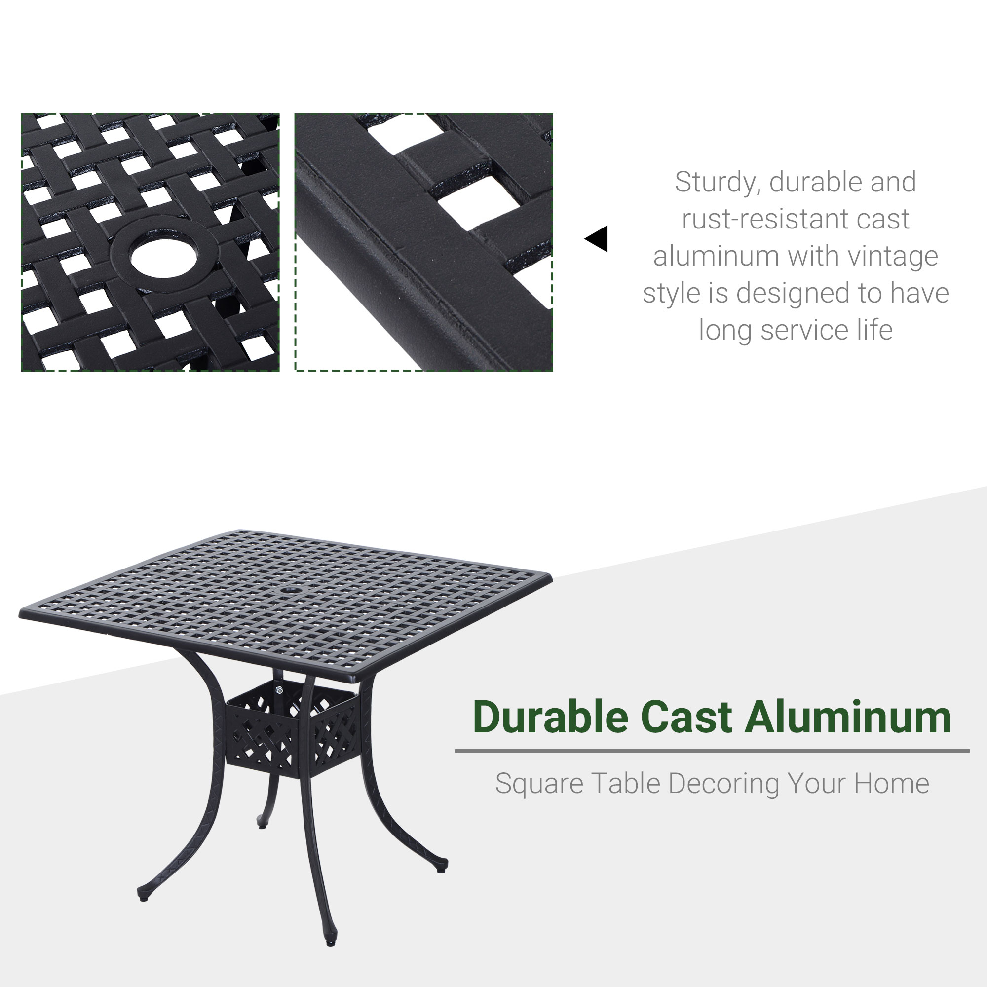 Outsunny 36 X 36 Square Metal Outdoor Patio Bistro Table With Center Umbrella Hole & Cast Iron Stylish Design