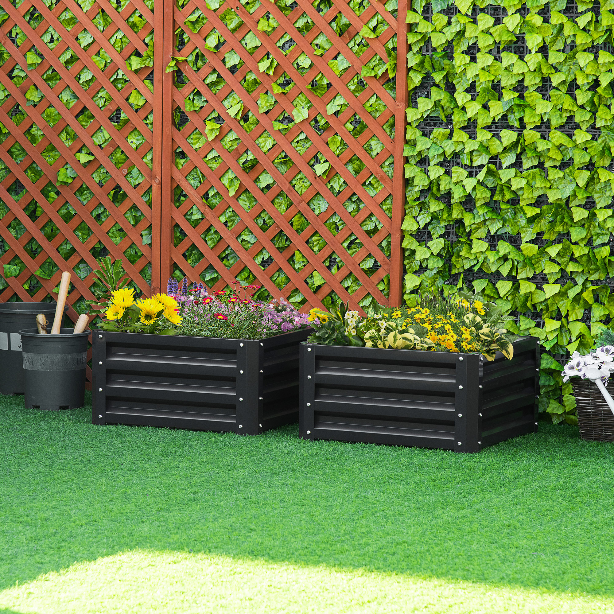Outsunny 2' x 2' Garden Bed 2-Pieces Flowering Bed with Color Steel Frame for Vegetables Flowers Herbs Grey Aosom Canada