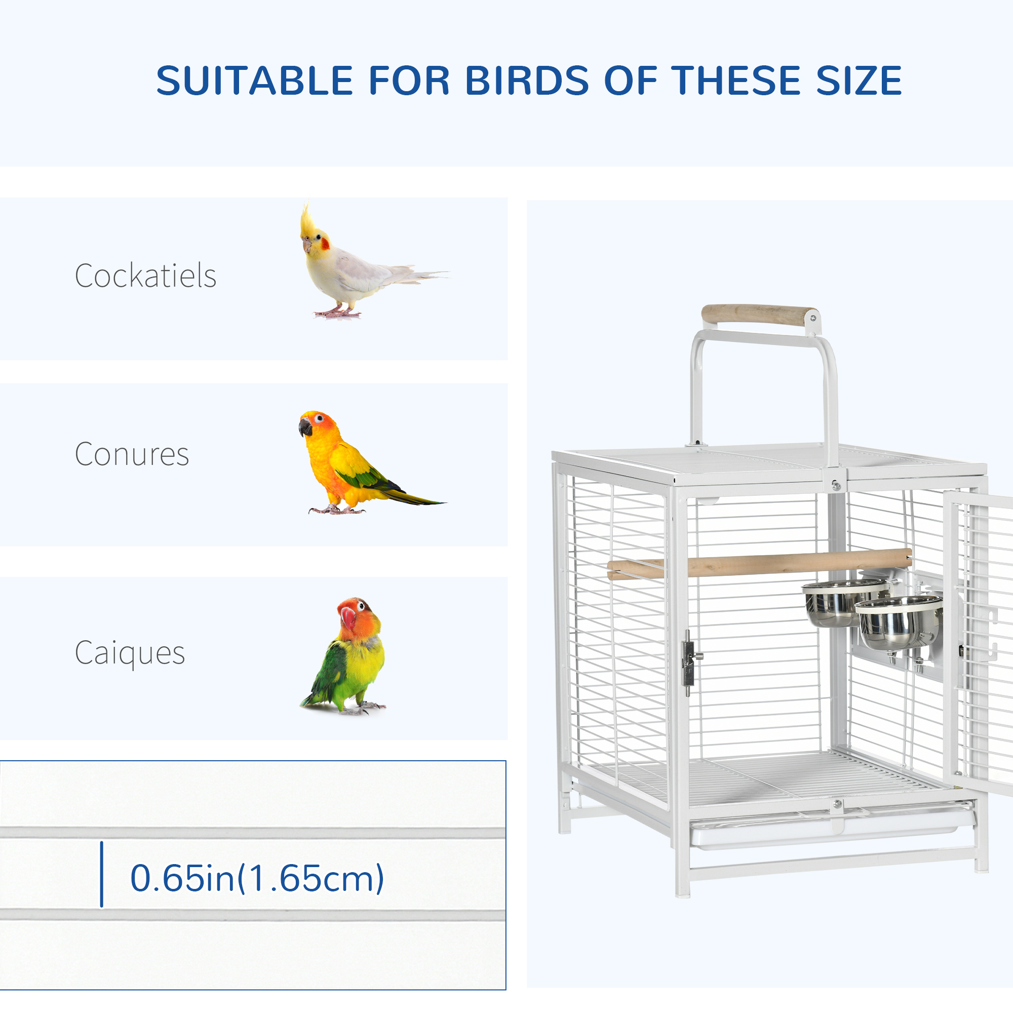 PawHut Bird Travel Carrier Cage For Parrots Conures With Stand Perch, Stainless Steel Bowls, Pull Out Tray, White , Aosom Canada