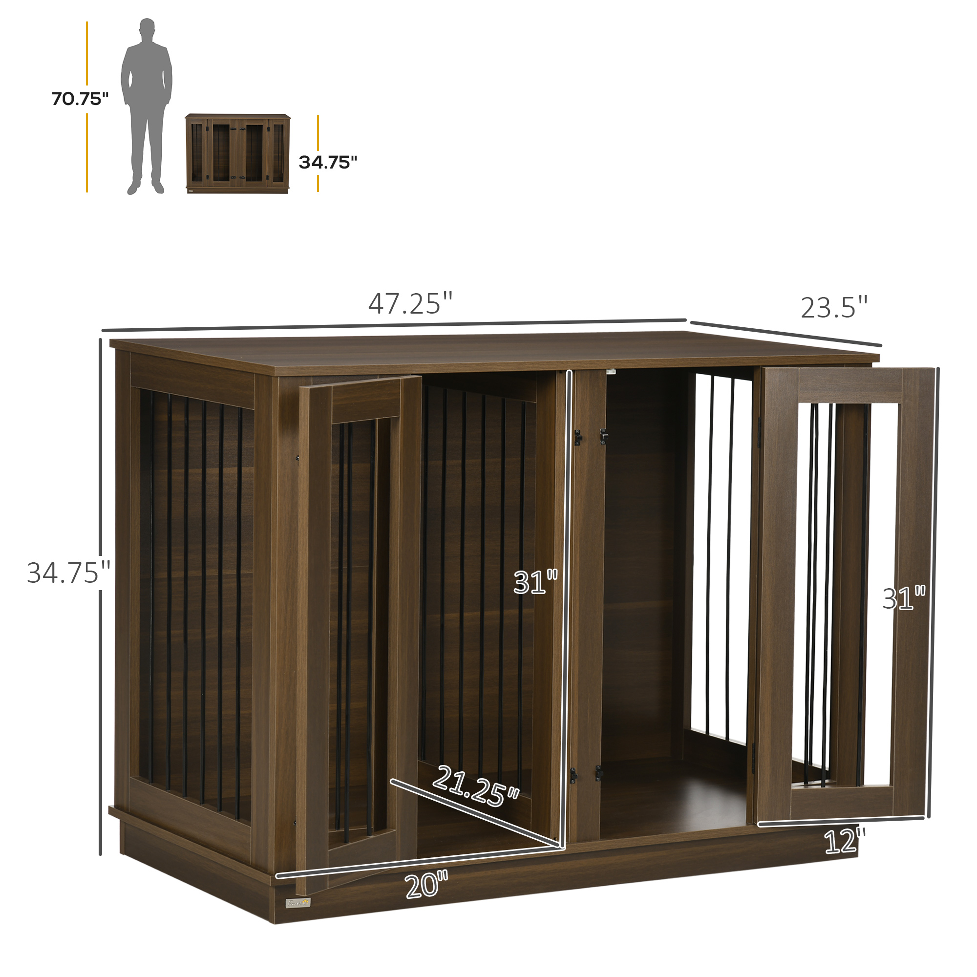 PawHut Large Furniture Style Dog Crate with Removable Panel, End