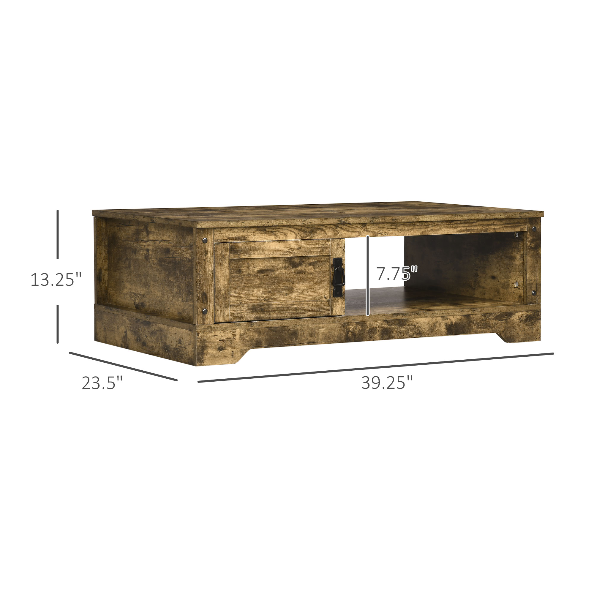 HOMCOM Vintage Coffee Table with Storage Cabinet and Open Shelves Rustic Brown Living Room Furniture | Aosom.com 1