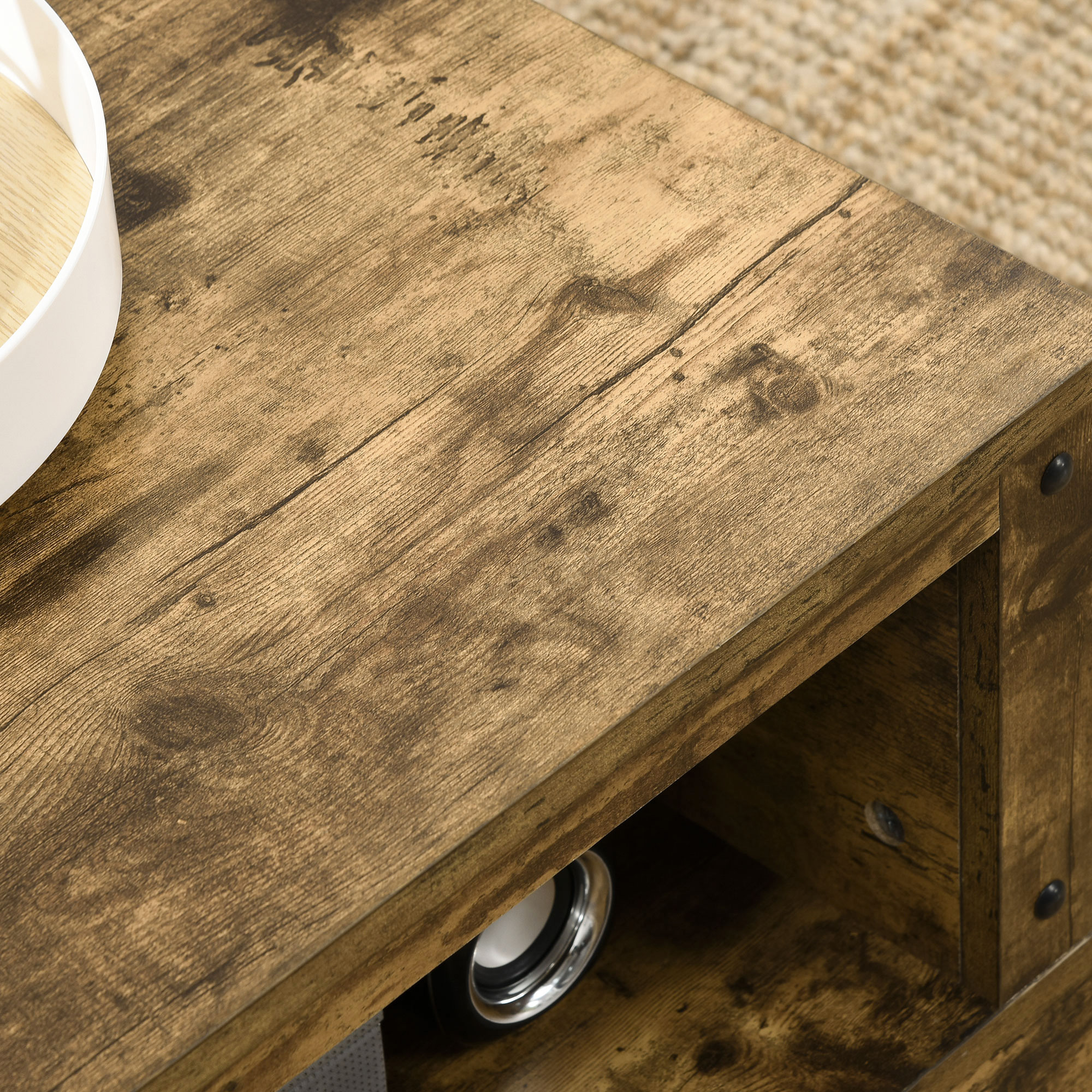 HOMCOM Vintage Coffee Table with Storage Cabinet and Open Shelves Rustic Brown Living Room Furniture | Aosom.com 7