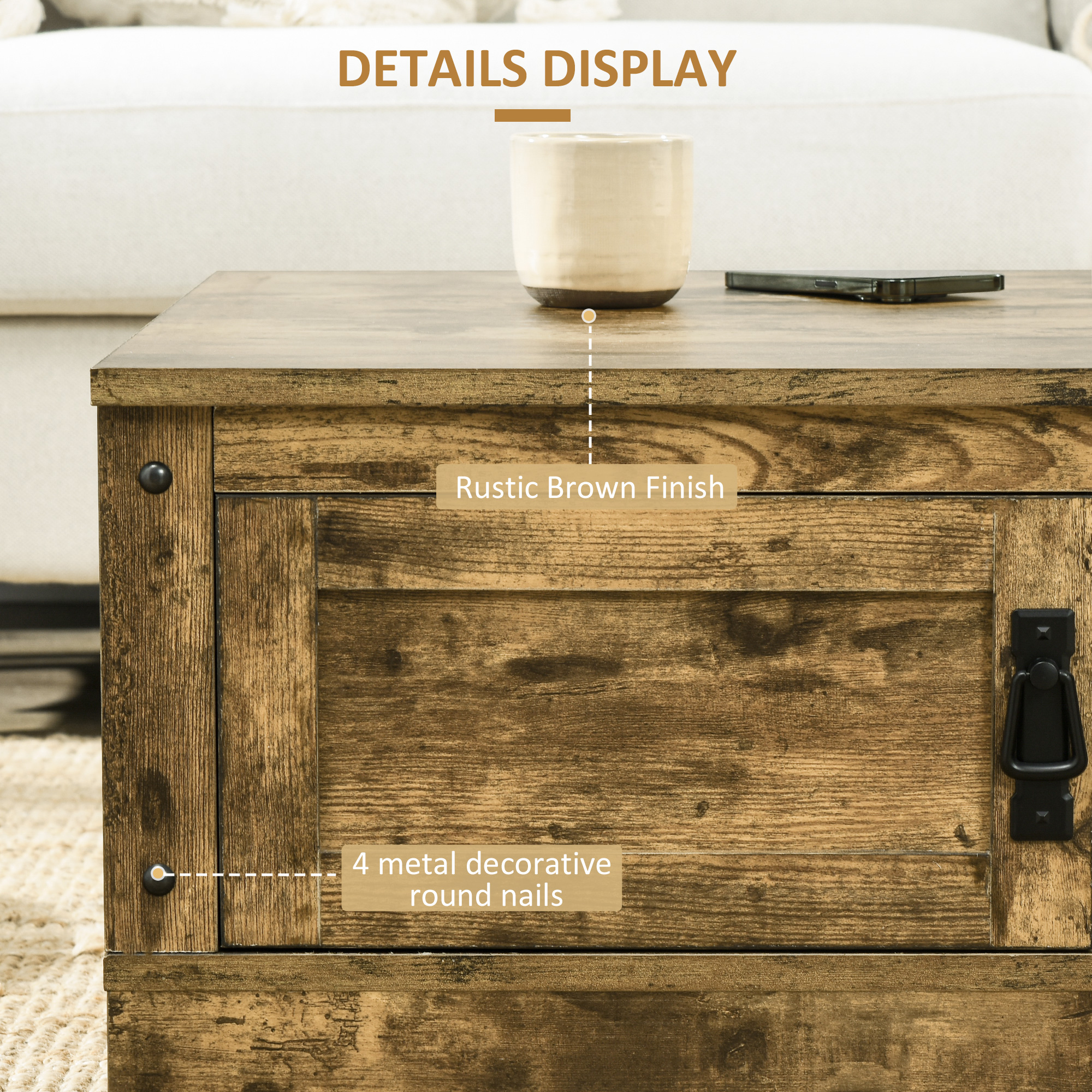 HOMCOM Vintage Coffee Table with Storage Cabinet and Open Shelves Rustic Brown Living Room Furniture | Aosom.com 3