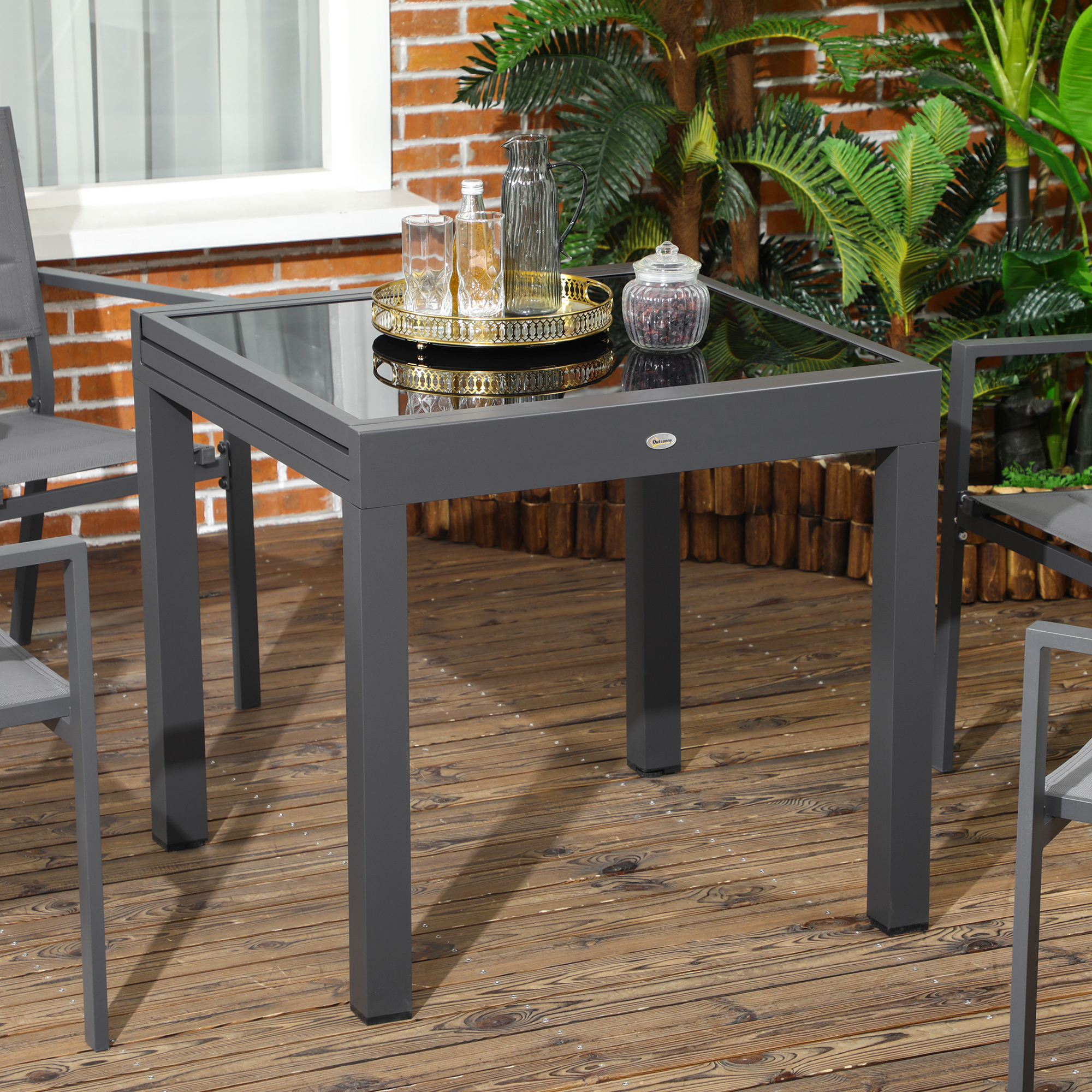 Outsunny 63 Outdoor Extendable Dining Table Patio Rectangular Table With Aluminum Frame And Tempered Glass Tabletop, Black , Aosom Canada