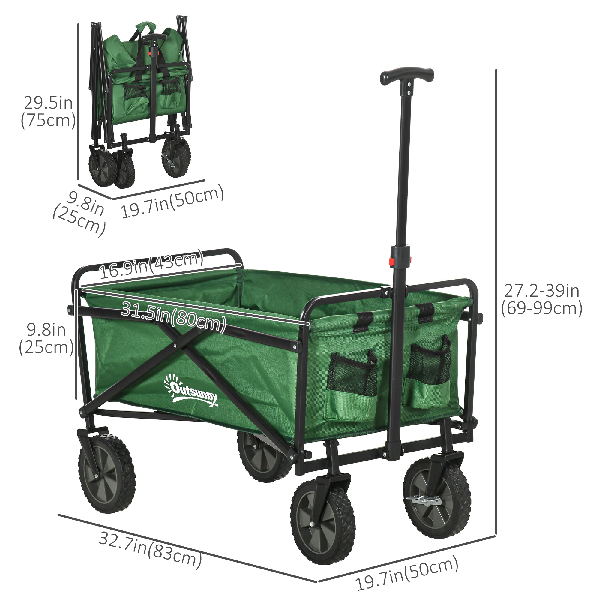 Outsunny Folding Wagon Garten Cart Collapsible Camping Trolley Steel Frame Oxford Fabric , Aosom Canada