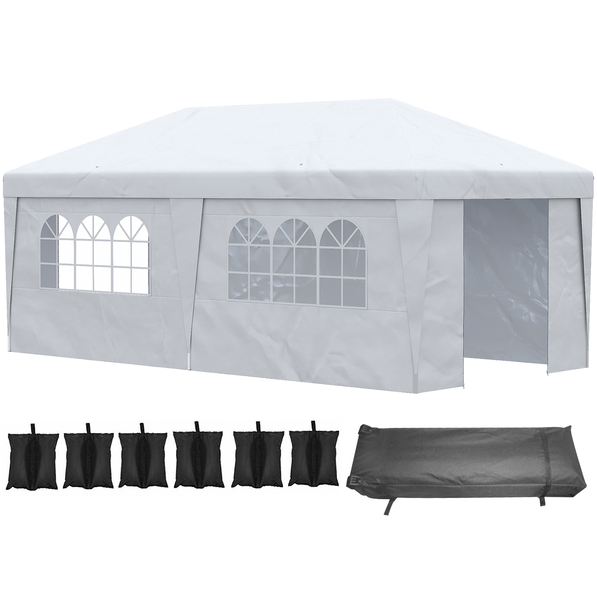 Outsunny 19' x 10' Pop Up Canopy with Sidewalls, Height Adjustable Large Party Tent with Leg Weight Bags, Double Doors and Wheeled Carry Bag