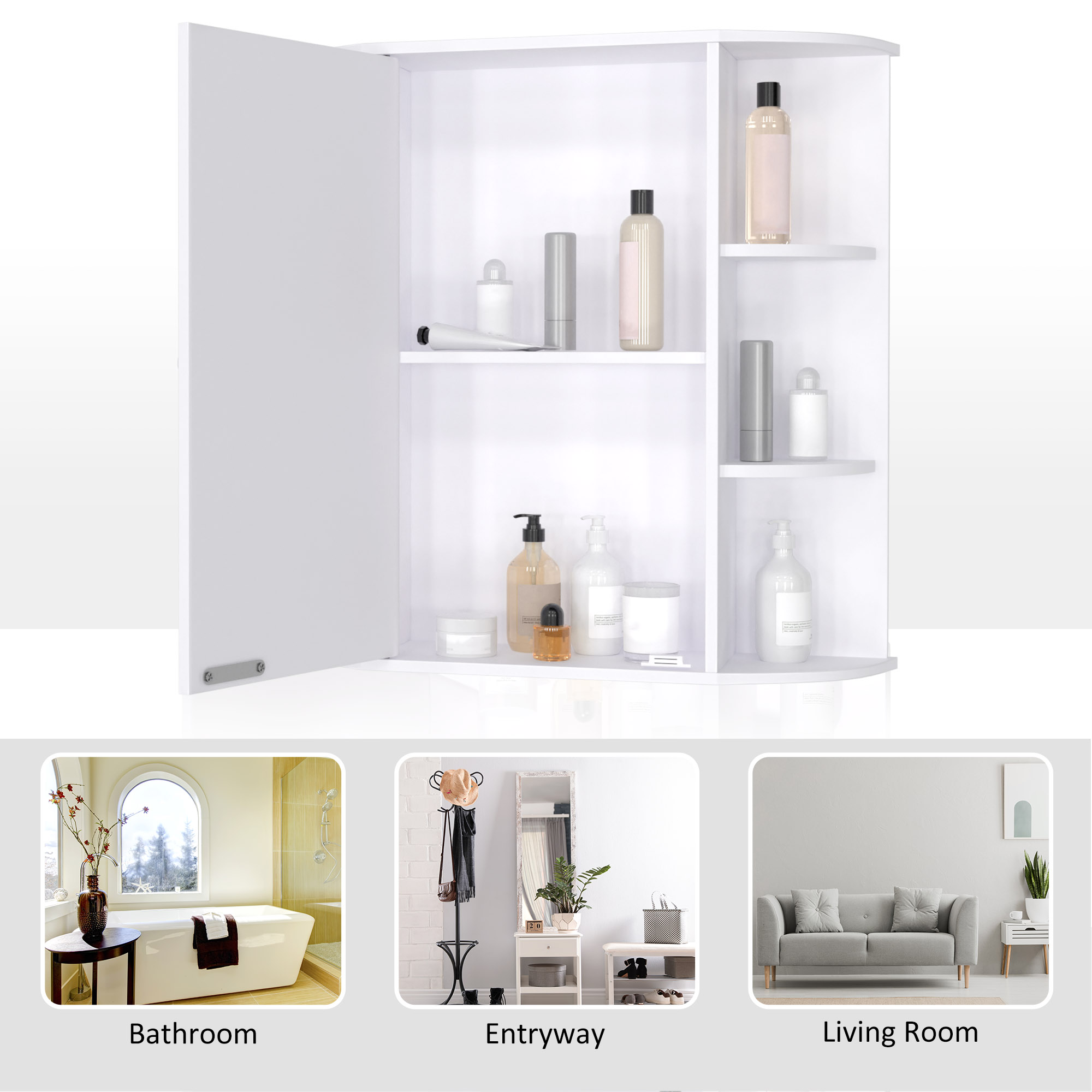 HOMCOM Bathroom Wall Cabinet, Medicine Cabinet, Over Toilet Storage Cabinet With Mirrored Door & Shelves, White , Aosom Canada