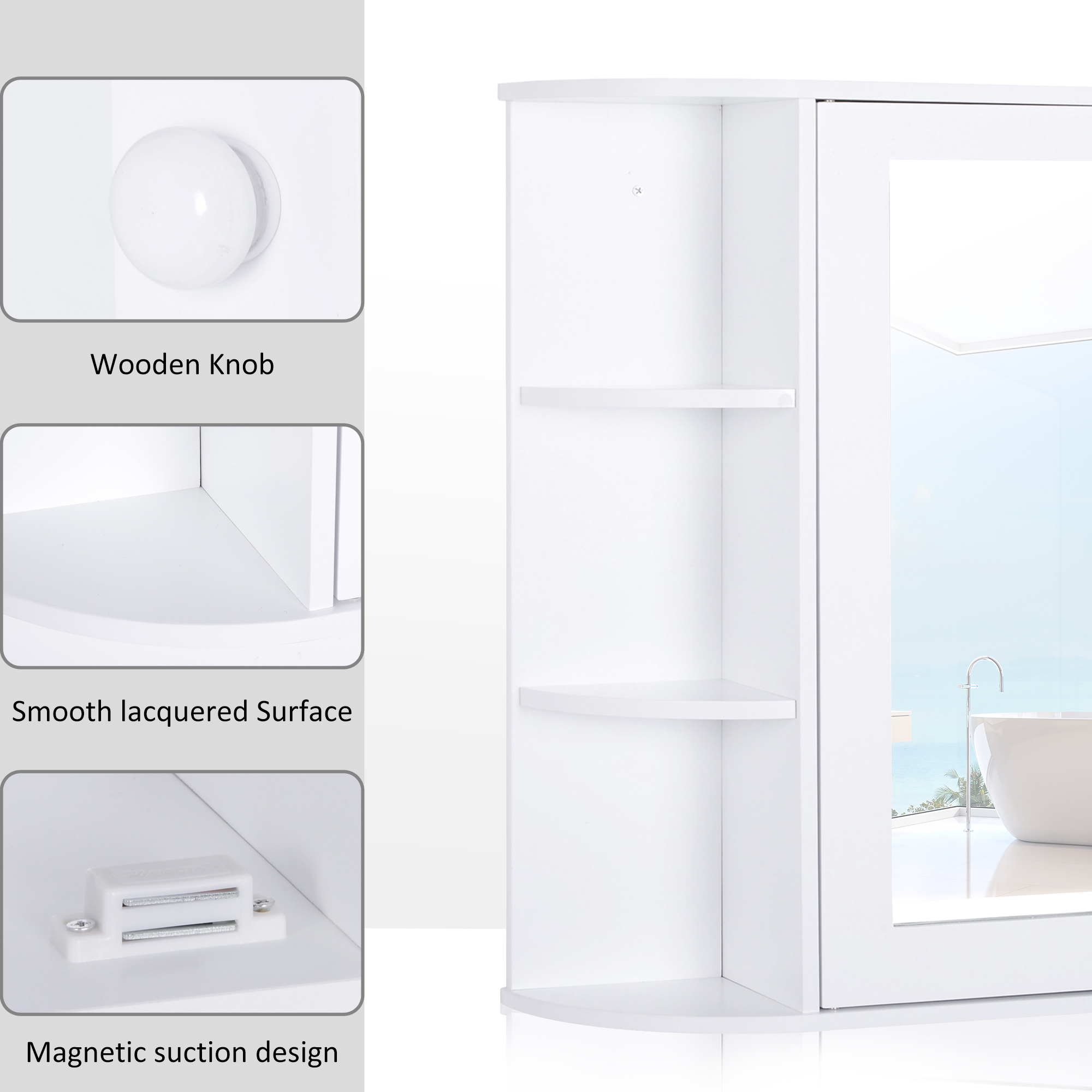 HOMCOM Bathroom Wall Cabinet, Medicine Cabinet, Over Toilet Storage Cabinet With Mirrored Door & Shelves, White , Aosom Canada