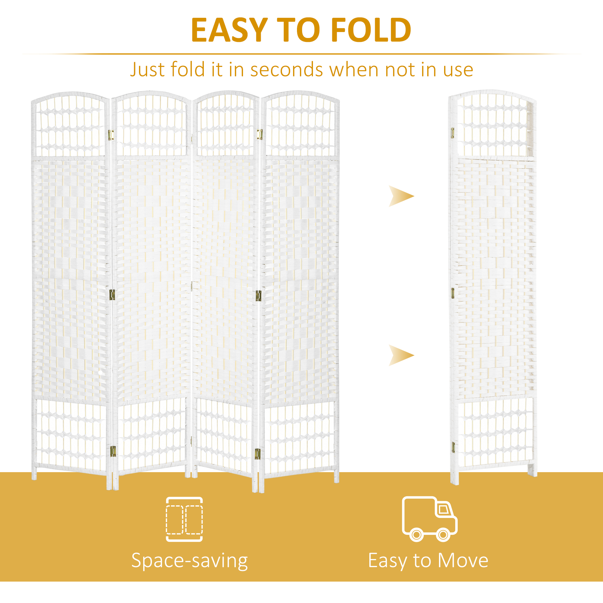 HOMCOM 4 Panel Folding Room Divider Portable Privacy Screen Indoor Office Divider, White , Aosom Canada