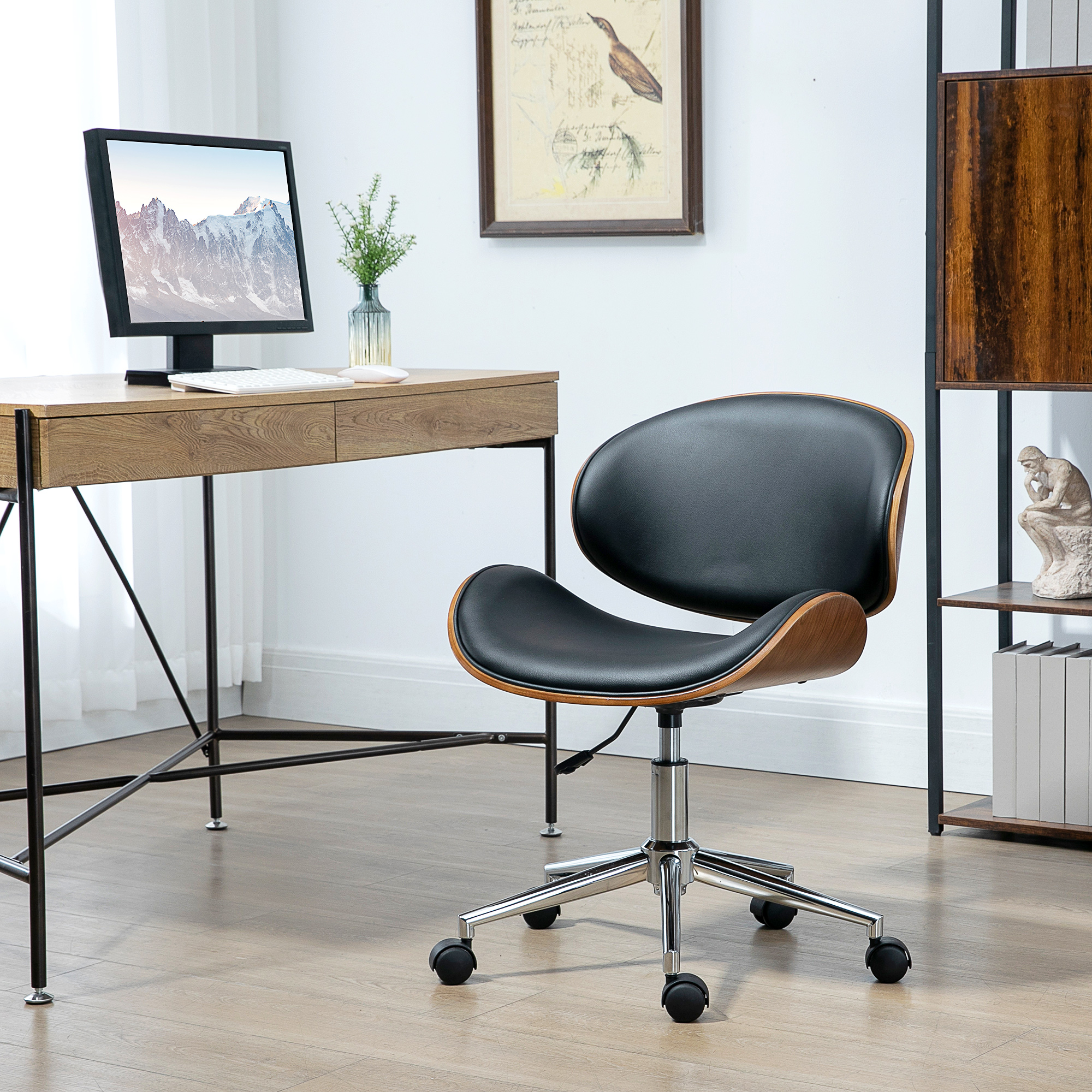 Vinsetto Home Office Chair, Faux Leather and Bentwood Computer Desk