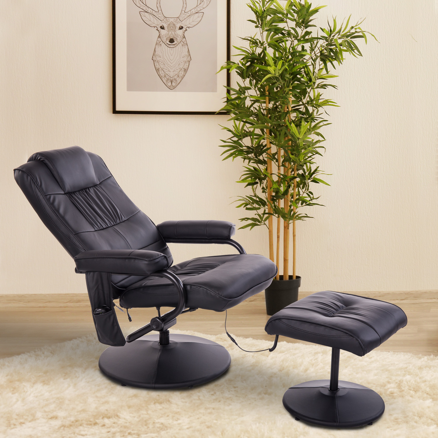 Massage Recliner Ottoman Set 10 Heat Modes Electronic Swivel