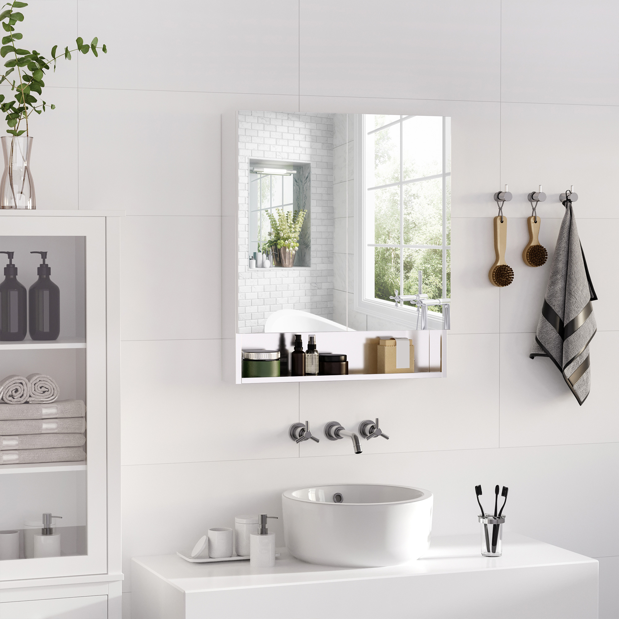 Kleankin Bathroom Medicine Cabinet With Mirror, 27X30 Wall Mounted B
