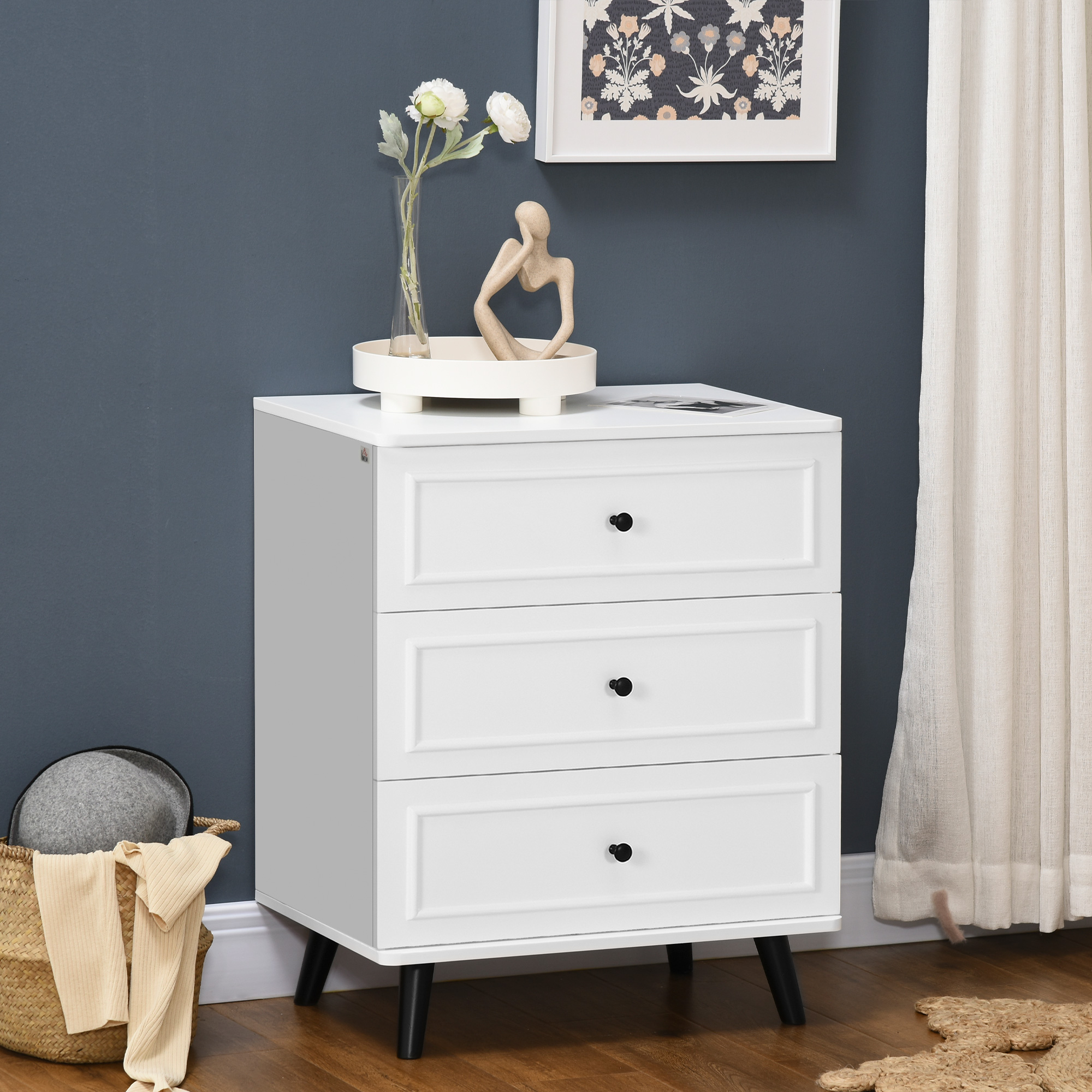 HOMCOM Bedroom Chest Of Drawers, High Gloss 4 Drawers Dresser, White