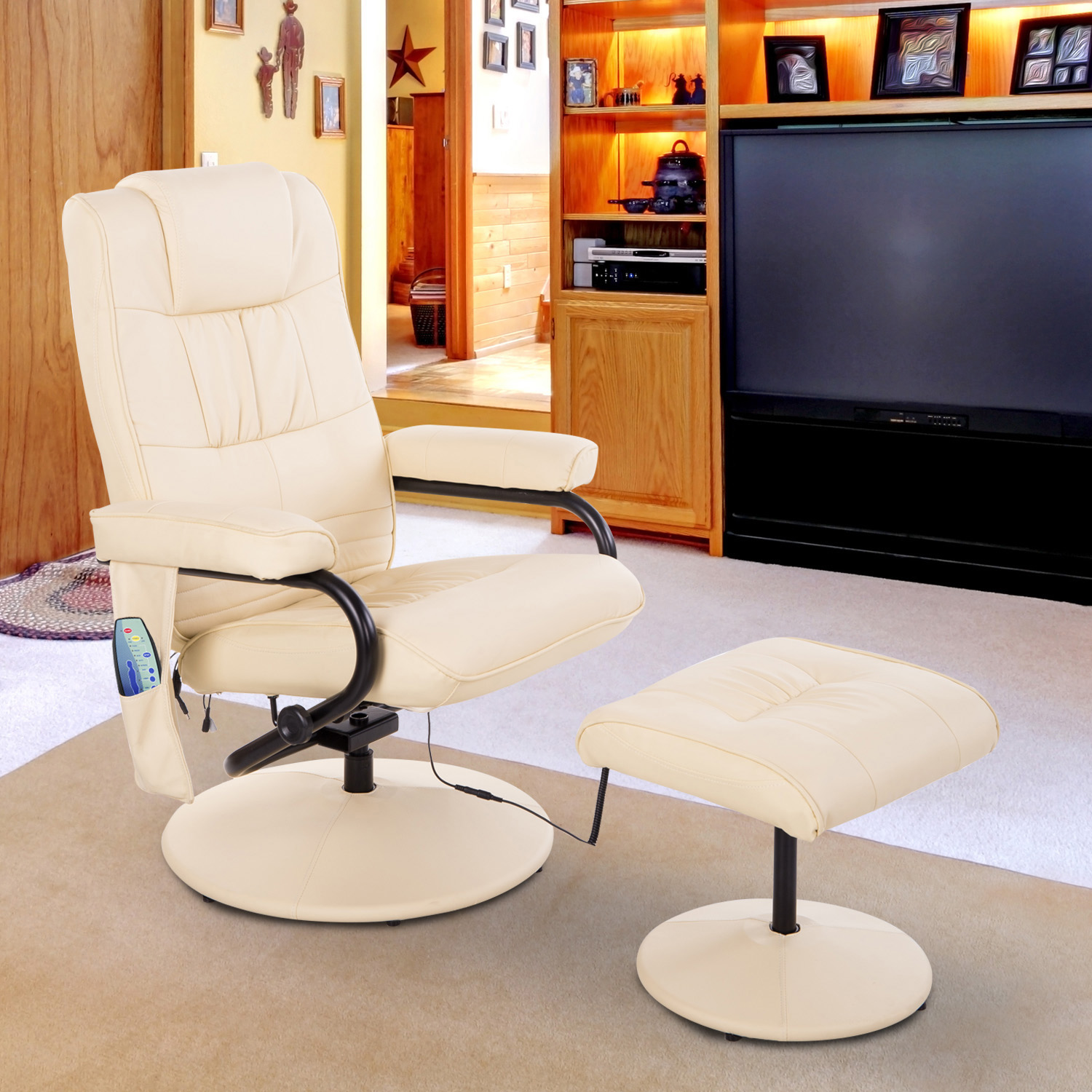 Massage Recliner Ottoman Set Electronic Swivel Armchair with