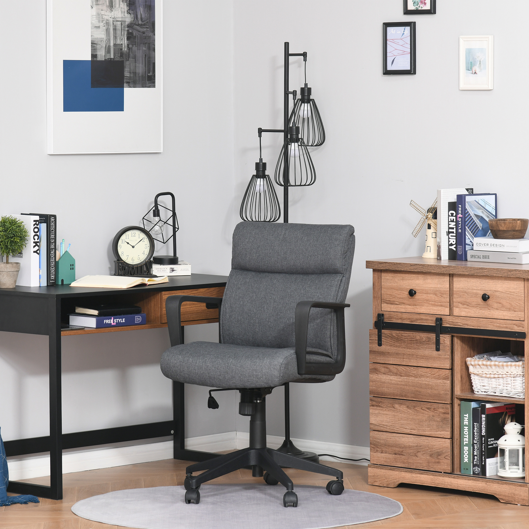 Vinsetto Office Chair Linen 360Â° Swivel Computer Desk Chair Study Rocker with Wheels Grey w 