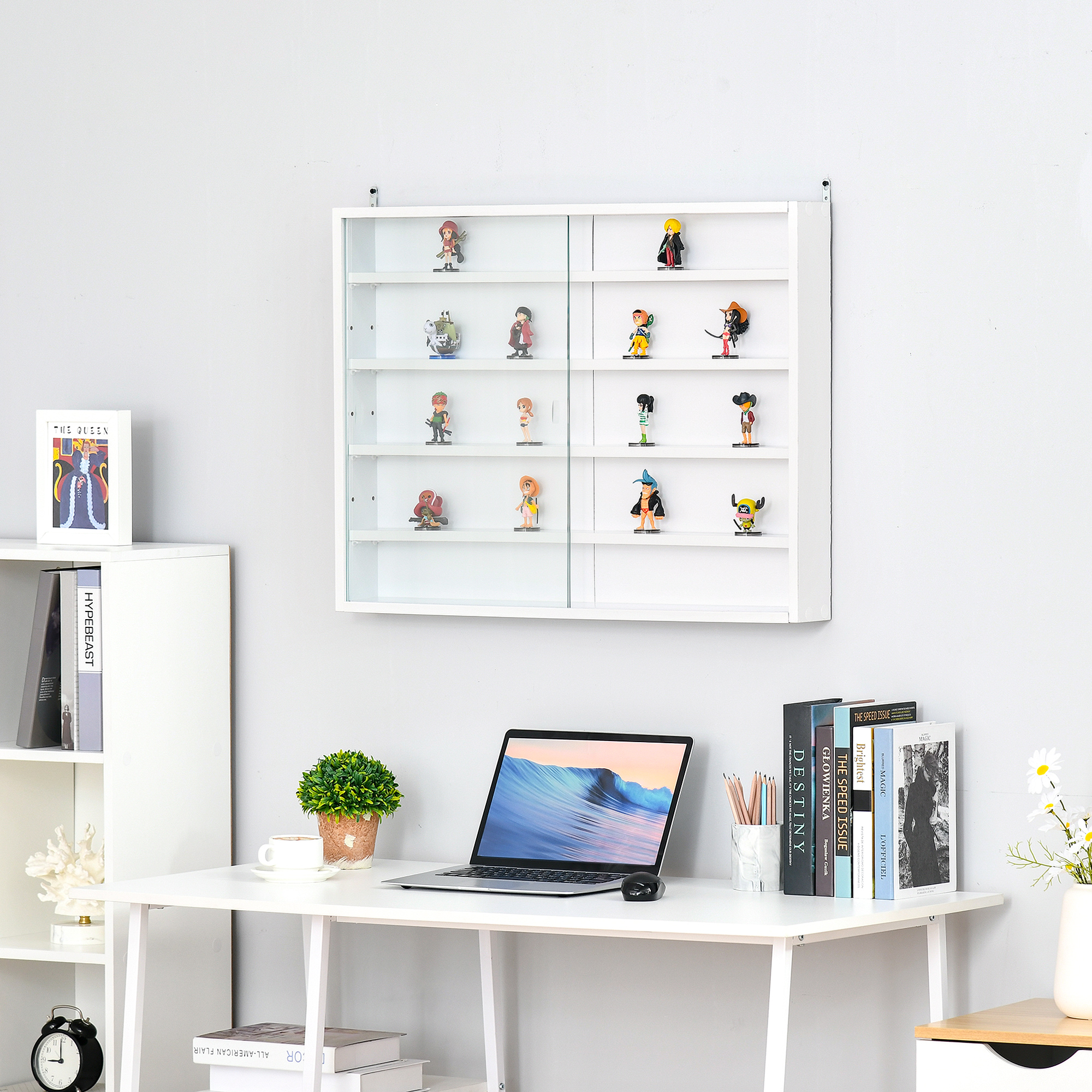 HOMCOM 5-Storey Wall Shelf Display Cabinet, Shot Glass Display Case ...