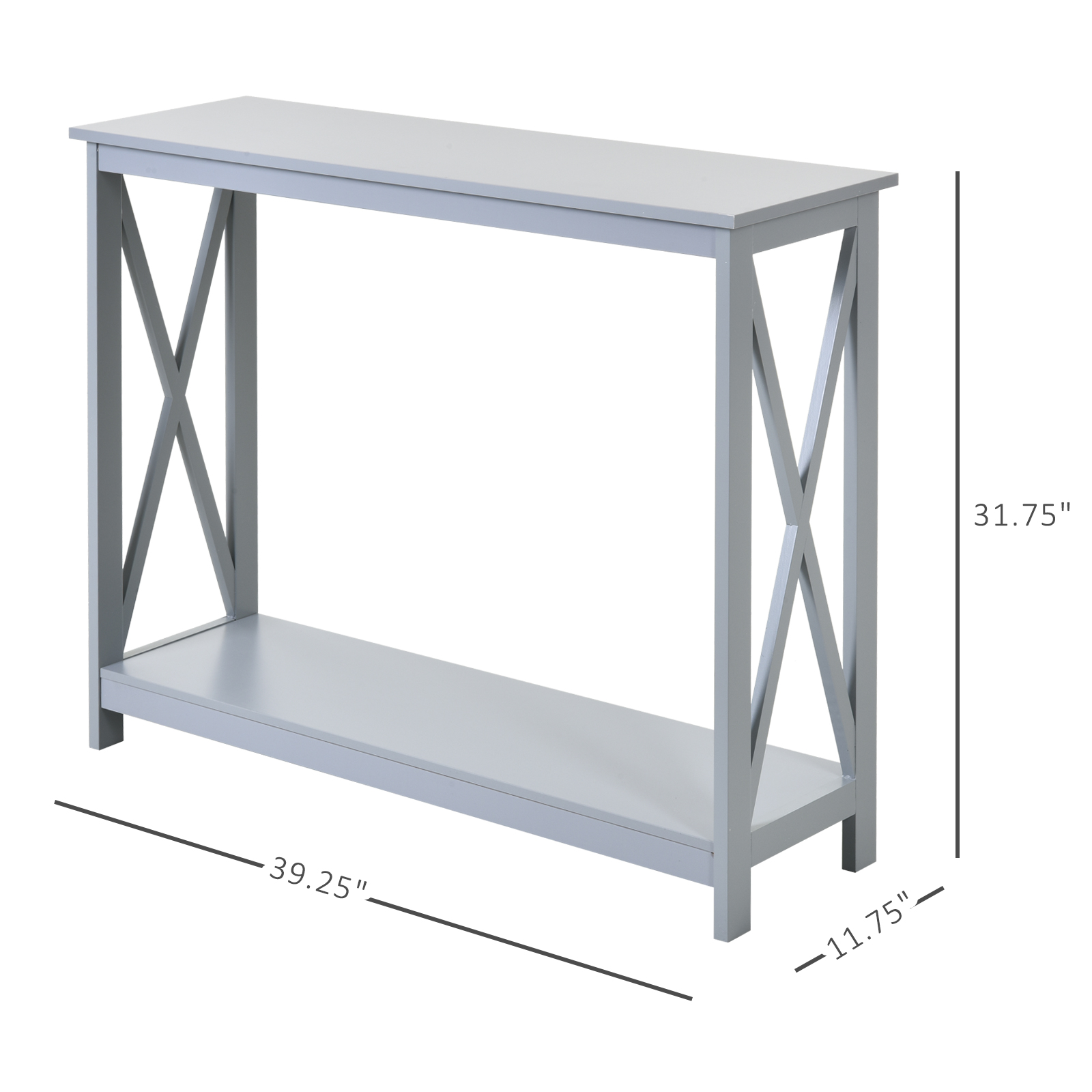 HOMCOM 2 Tier X-Design Console Table Sofa Side Table W/Storage Shelf For Living Room Entryway, Grey , Aosom Canada