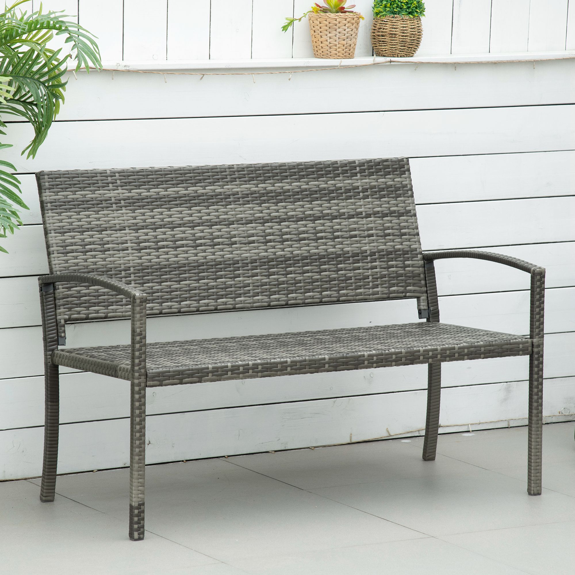 Outsunny Rattan Garden Oasis: Hand-Woven Portable Backyard Loveseat, Grey Wicker Relaxation Aosom Canada