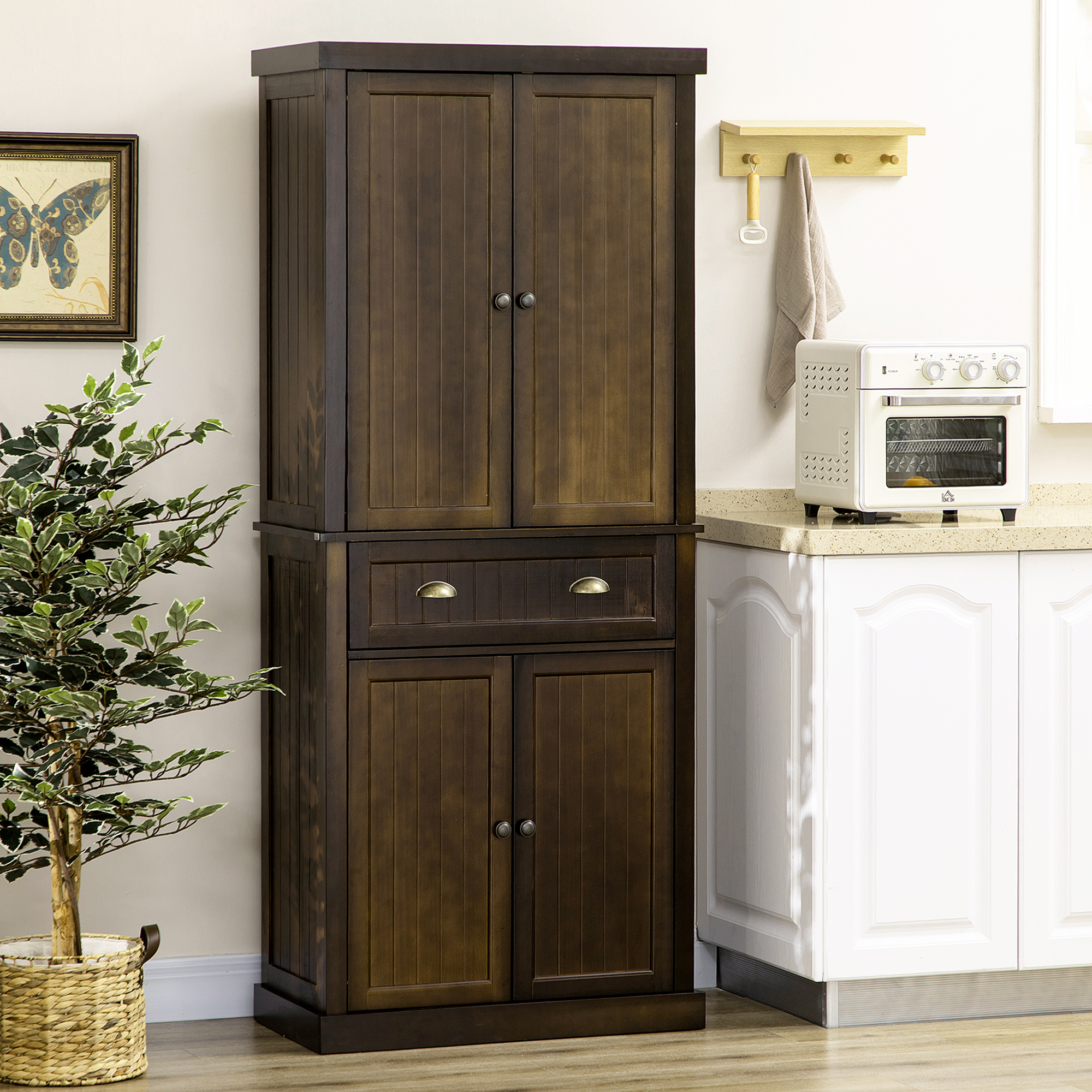 HOMCOM 72" Wood Kitchen Pantry Cabinet, Farmhouse Storage Organizer ...
